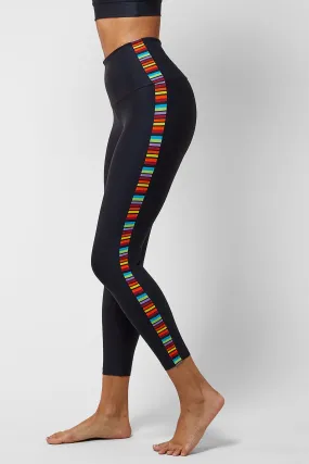 Medium Compression Rainbow Stripe 7/8 Leggings Black