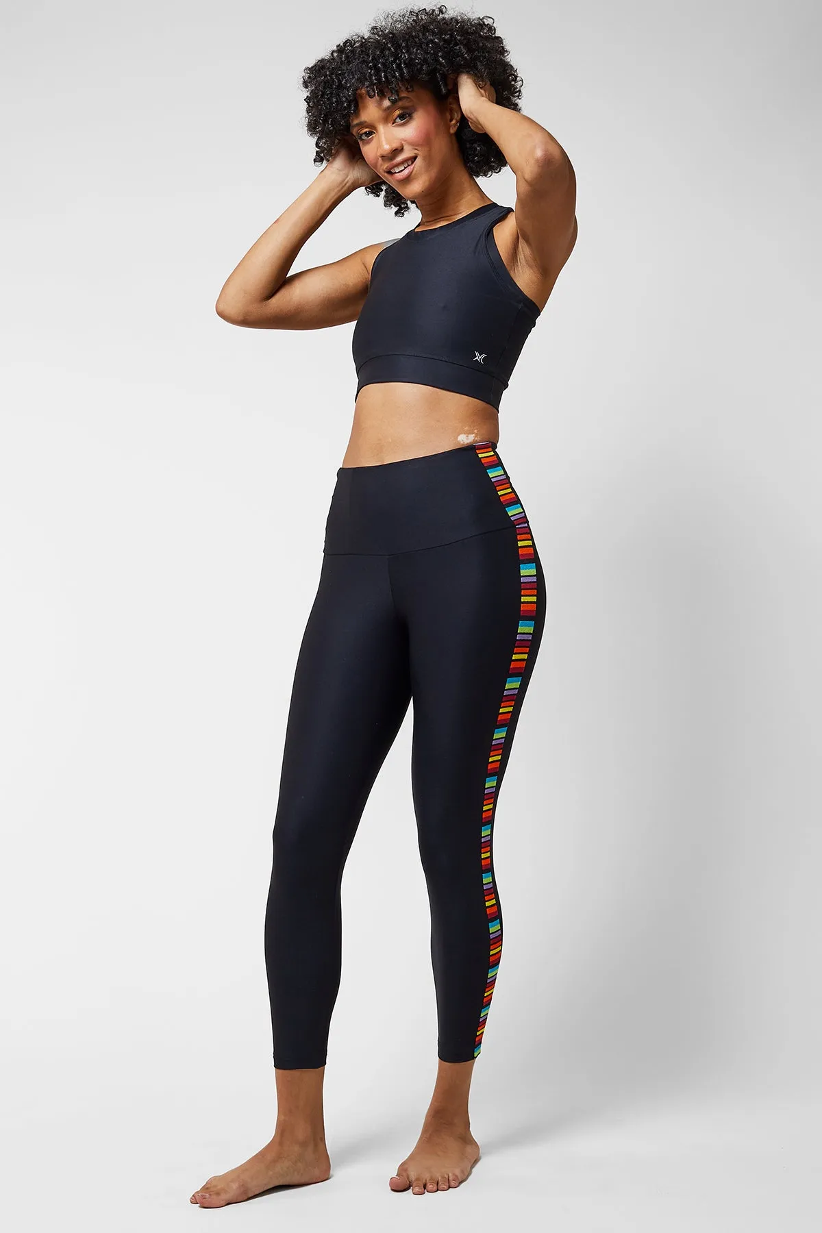 Medium Compression Rainbow Stripe 7/8 Leggings Black