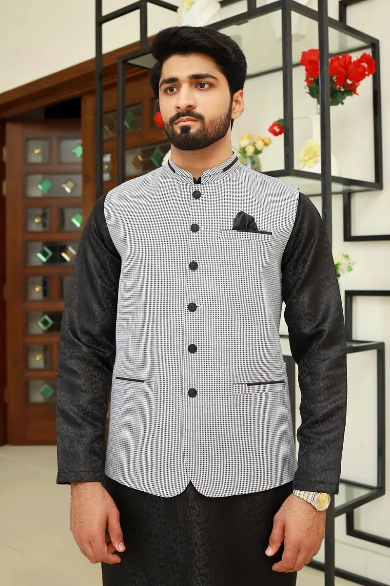 Men Premium Waistcoat Black Check