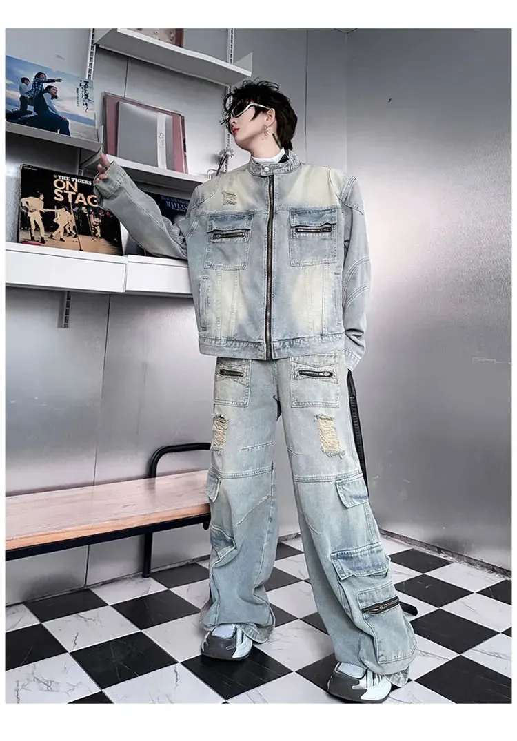 Men's Faded Cargo Denim 2-Piece Set