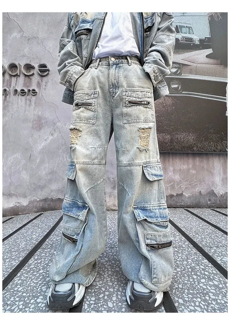 Men's Faded Cargo Denim 2-Piece Set