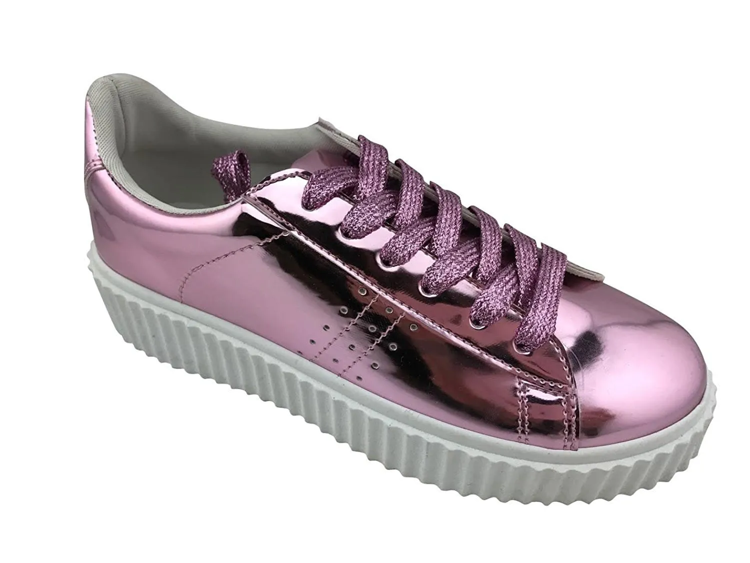 Metallic Lace Up Chunky Flatform Sole Slip On Creepers