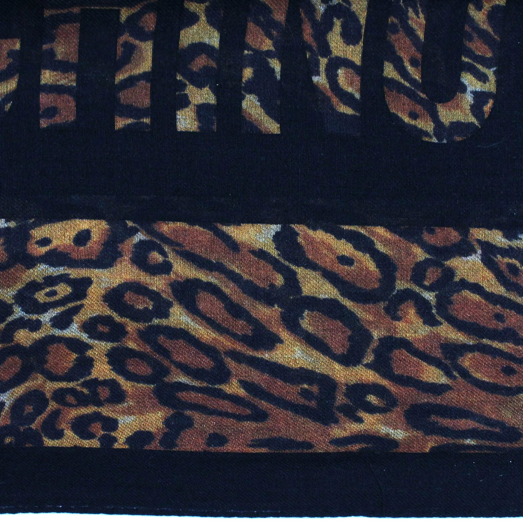 Moschino Scarf Black Logo Leopard Design - Large Wool Silk Shawl SALE