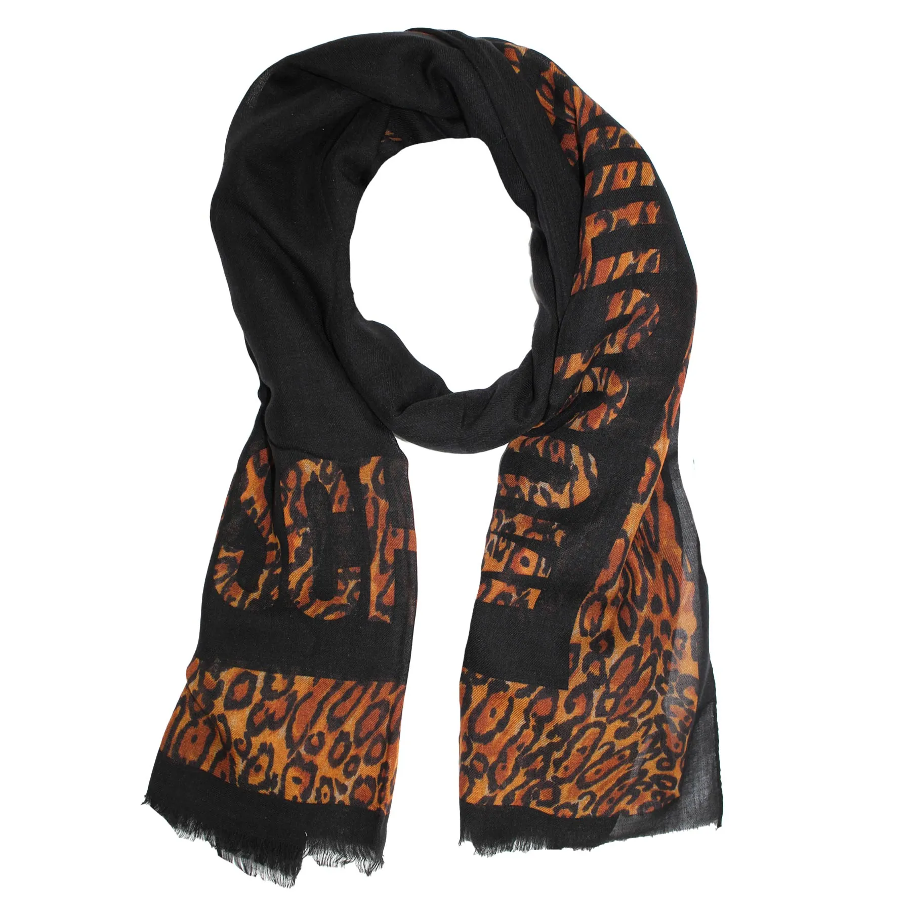 Moschino Scarf Black Logo Leopard Design - Large Wool Silk Shawl SALE