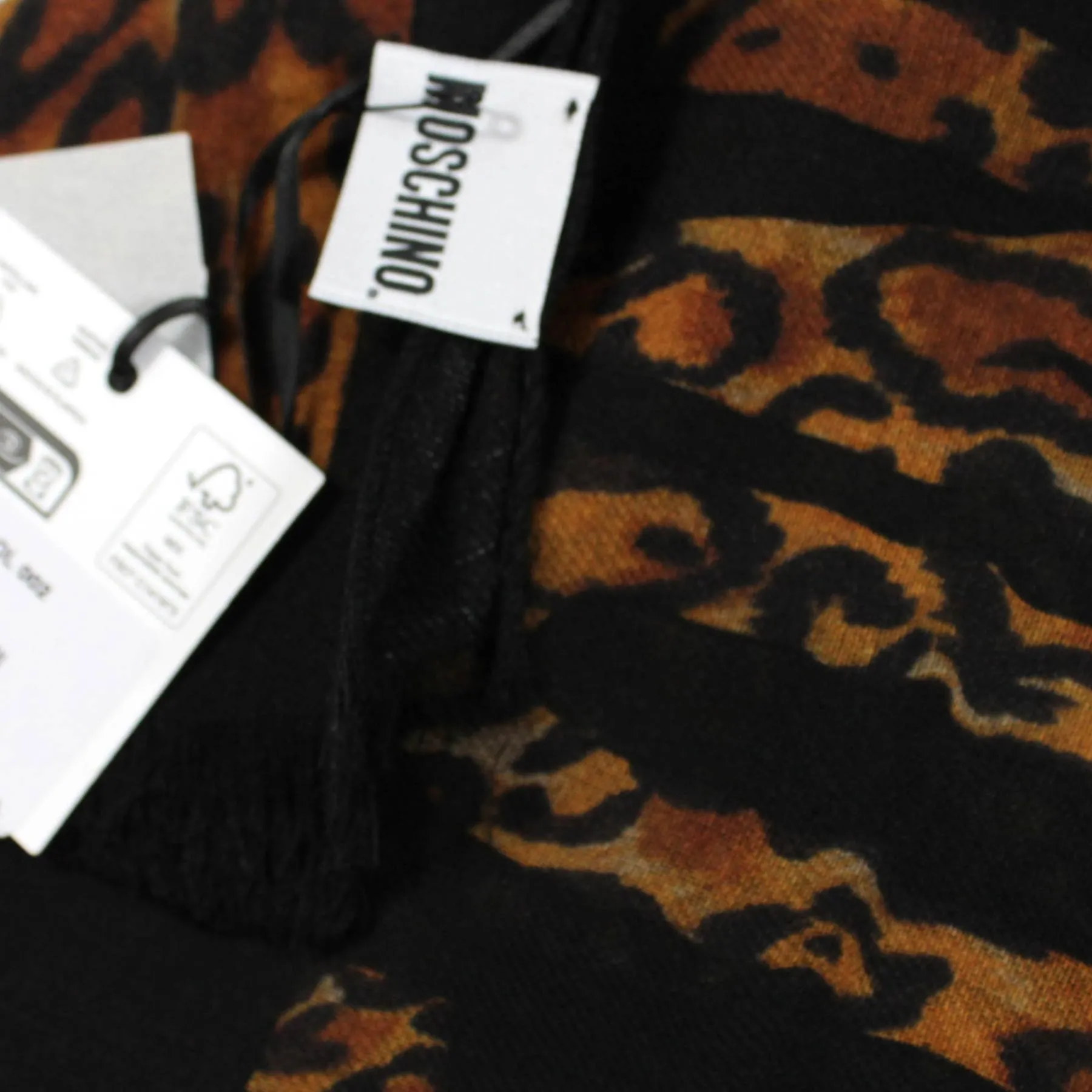 Moschino Scarf Black Logo Leopard Design - Large Wool Silk Shawl SALE