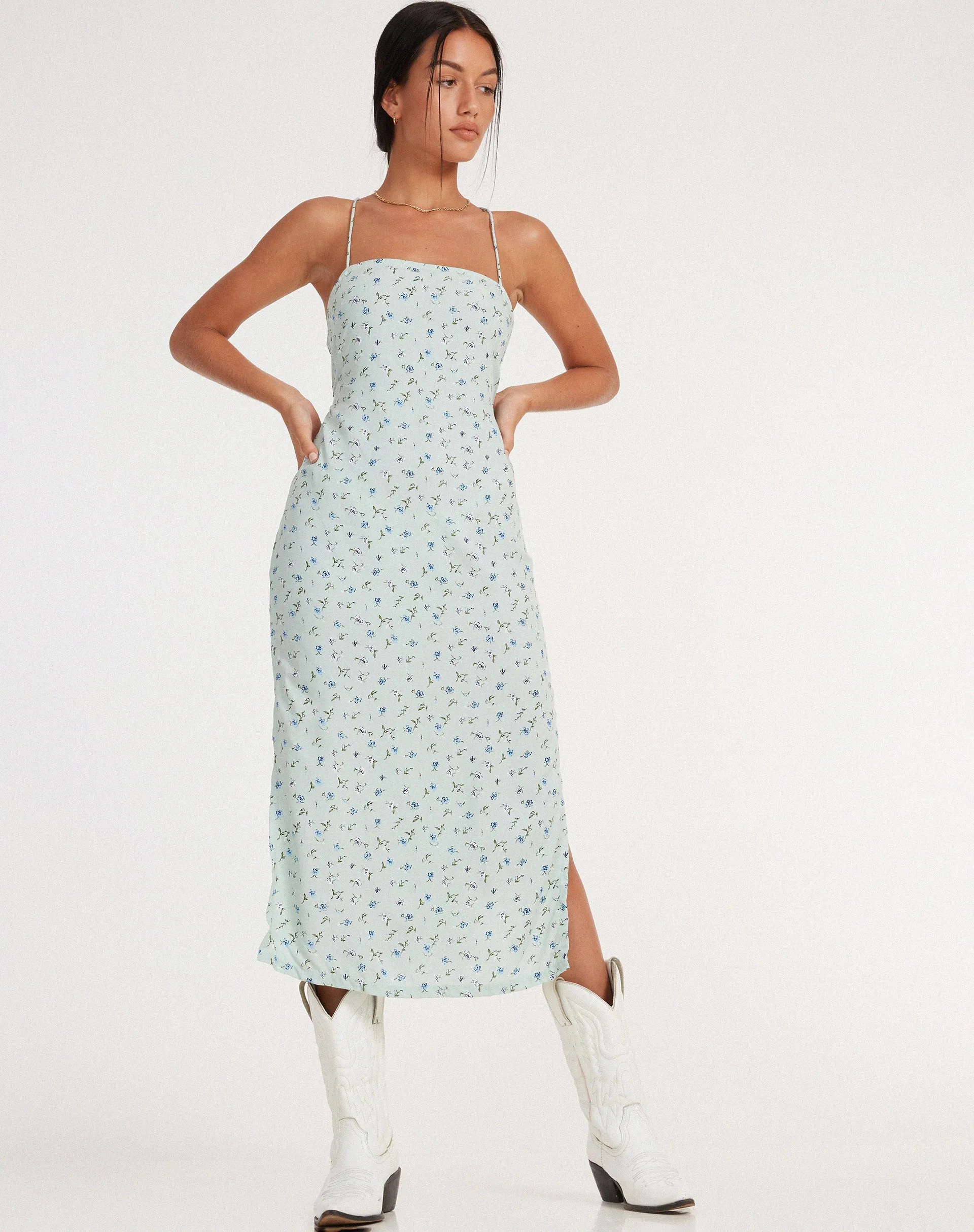 MOTEL ROCKS NOSITA MIDI DRESS IN PRETTY PETAL GREEN