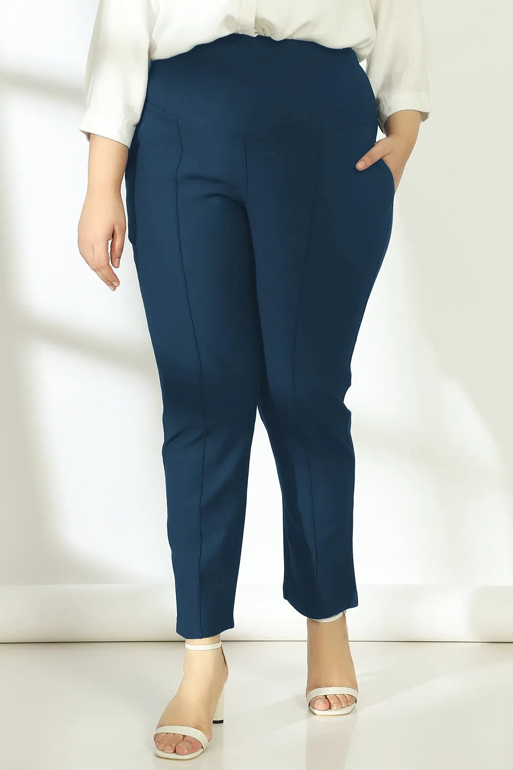 Navy Crease Seam Tummy Tucker Pants