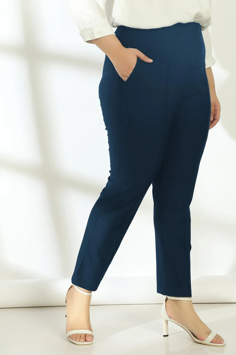 Navy Crease Seam Tummy Tucker Pants