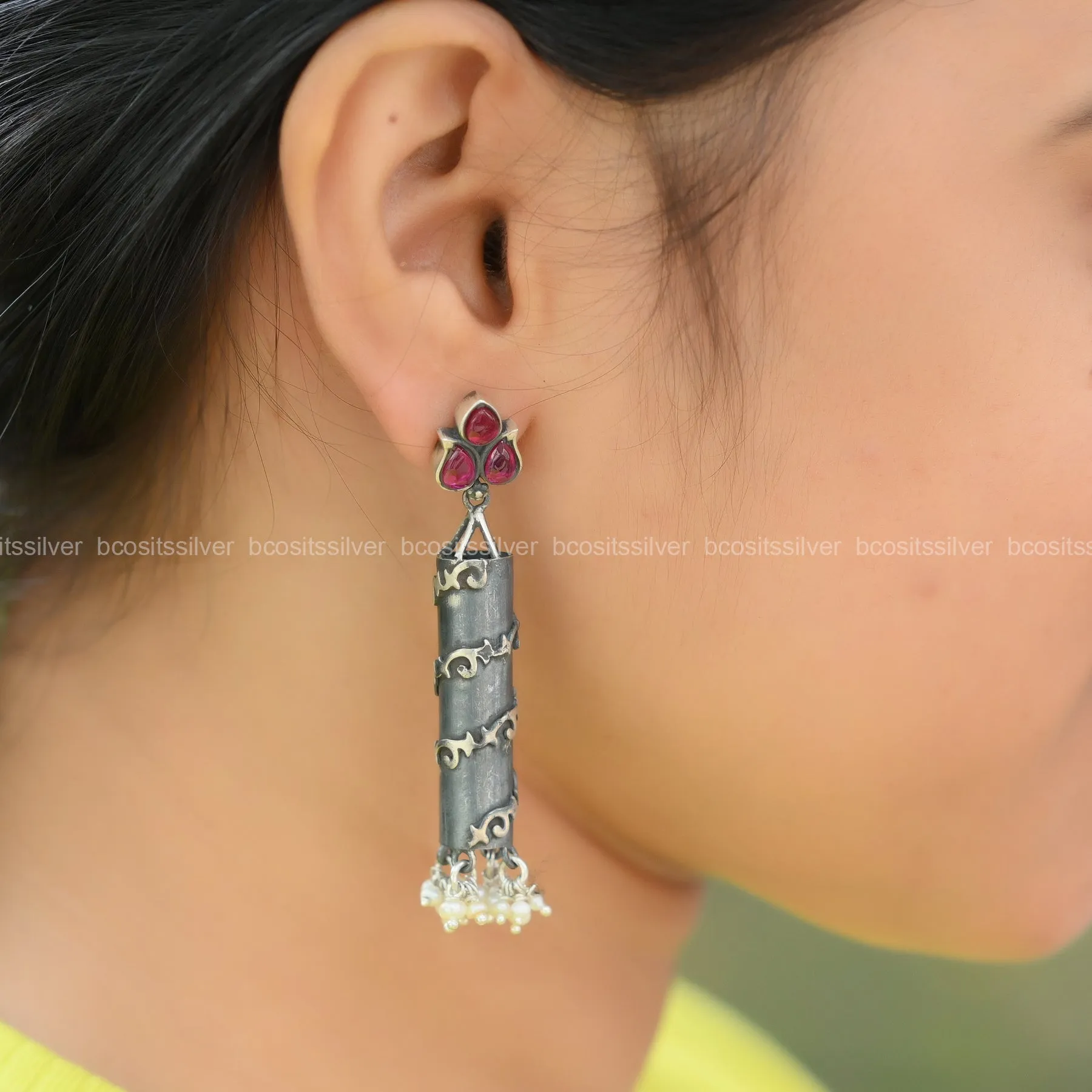 Oxidized Cylinder Shape Earrings - 1483