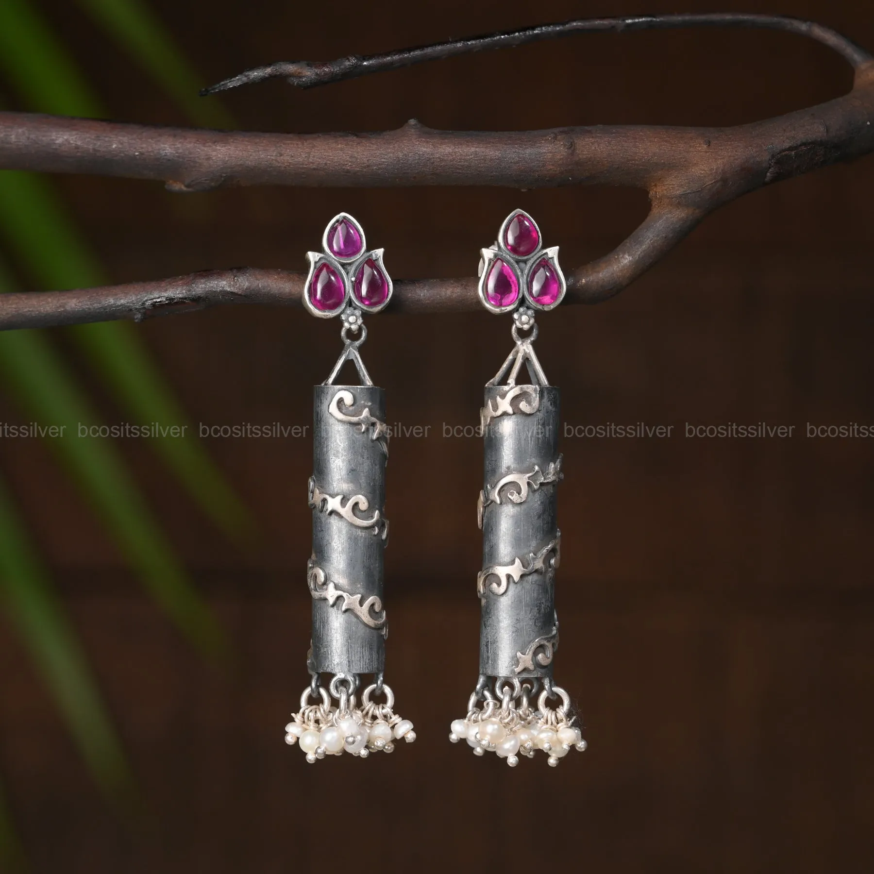 Oxidized Cylinder Shape Earrings - 1483