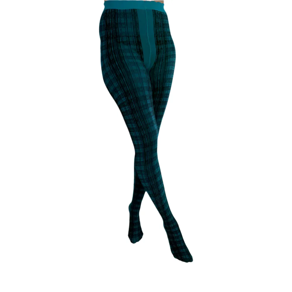 Pamela Mann - Printed Tartan Teal / Black Textured - Tights