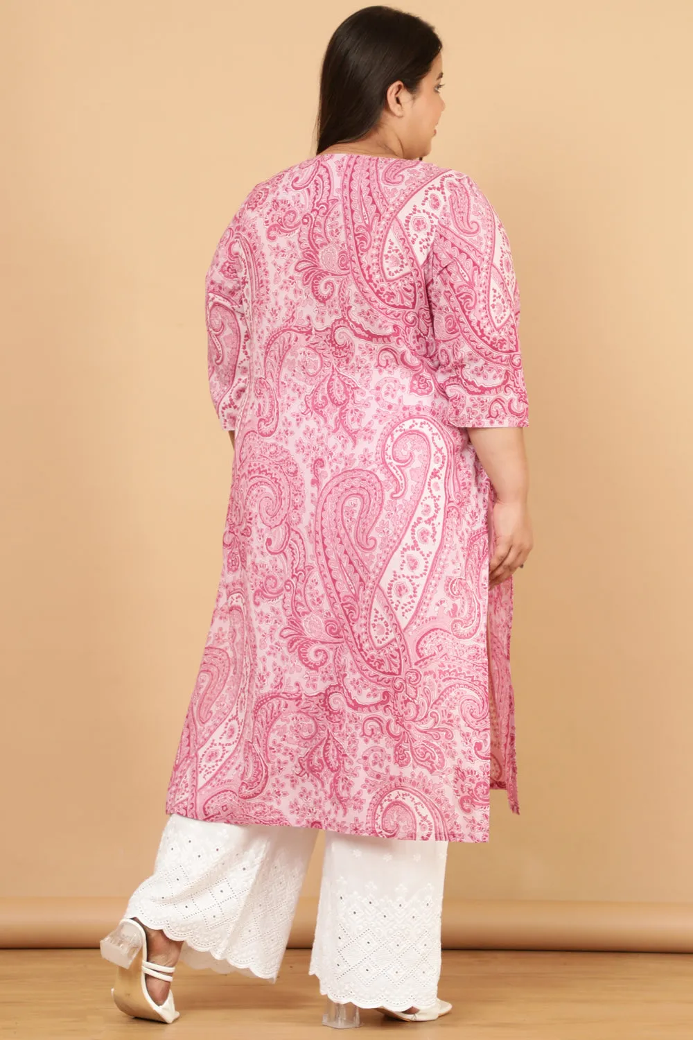 Pink Paisley Print Cotton Kurta