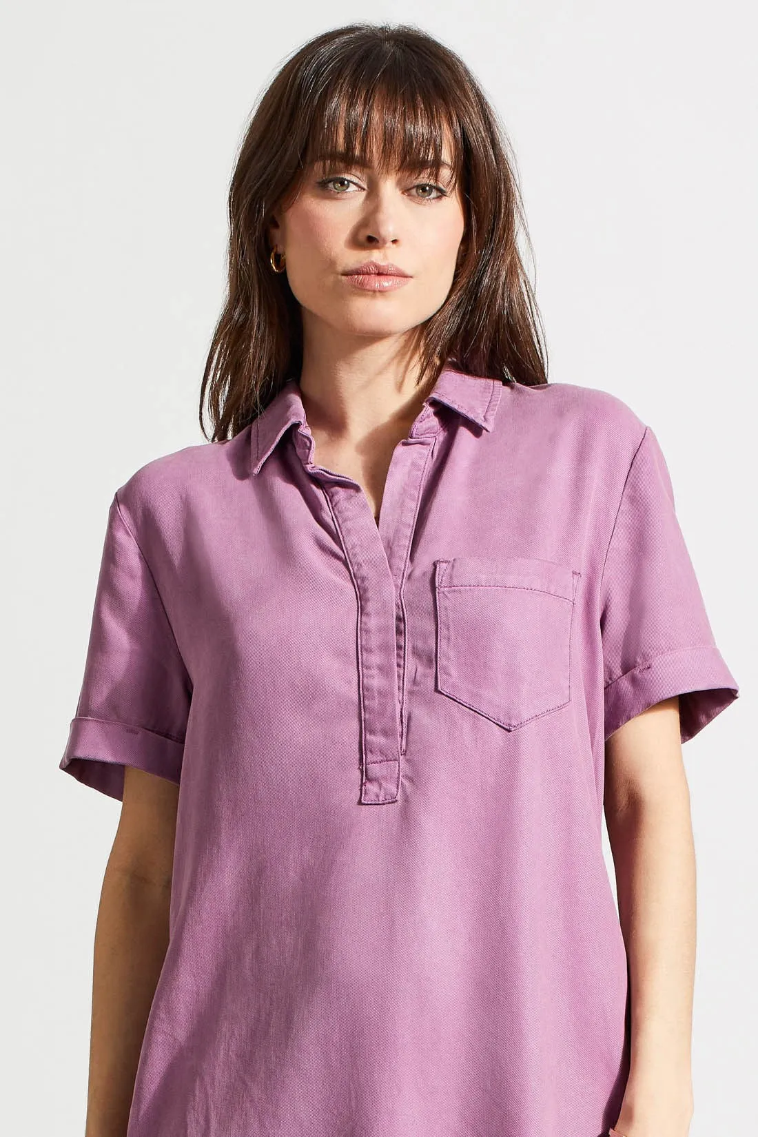 POCKETED SOFT TOUCH SHIRT DRESS -Grape