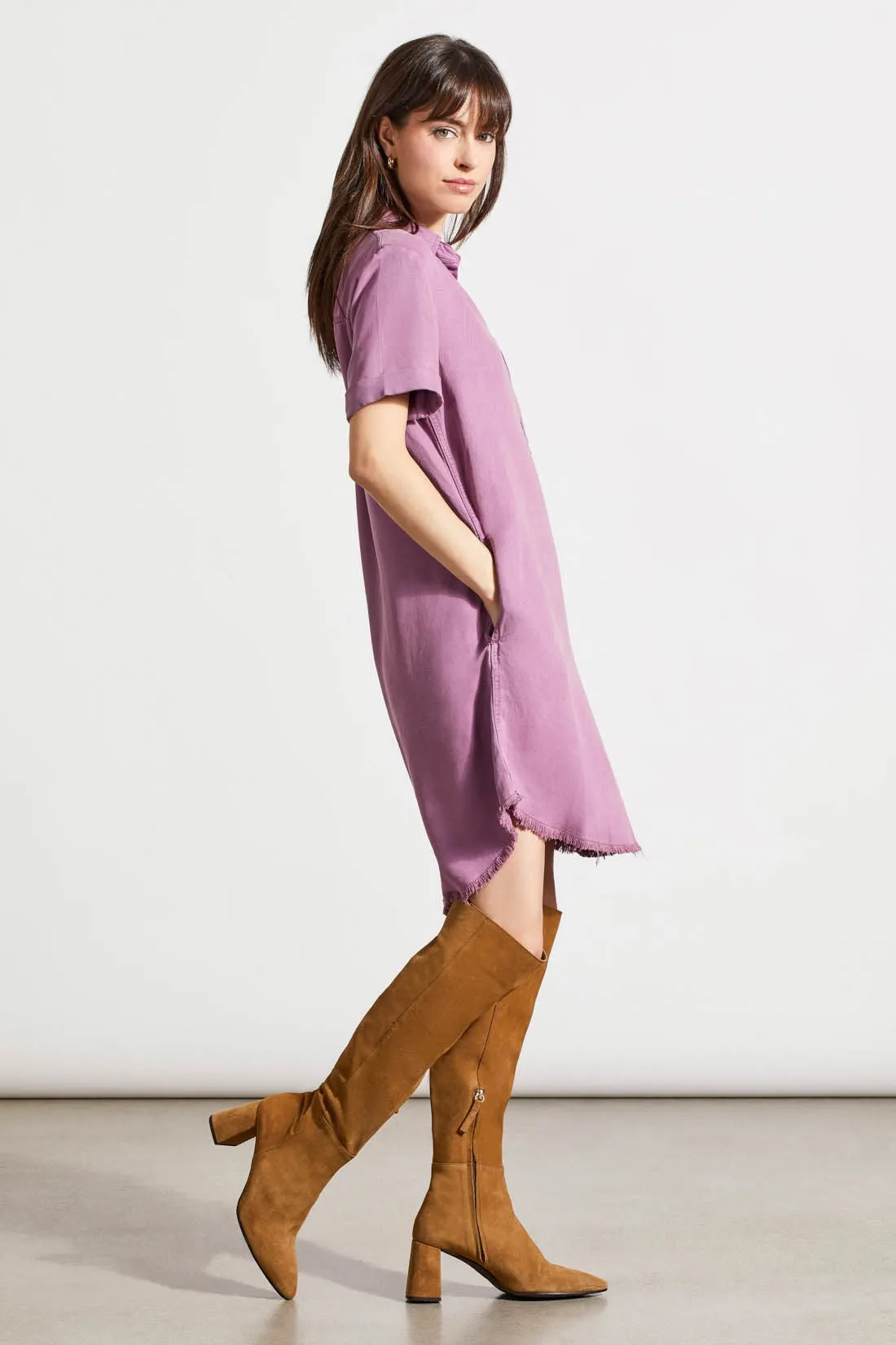 POCKETED SOFT TOUCH SHIRT DRESS -Grape