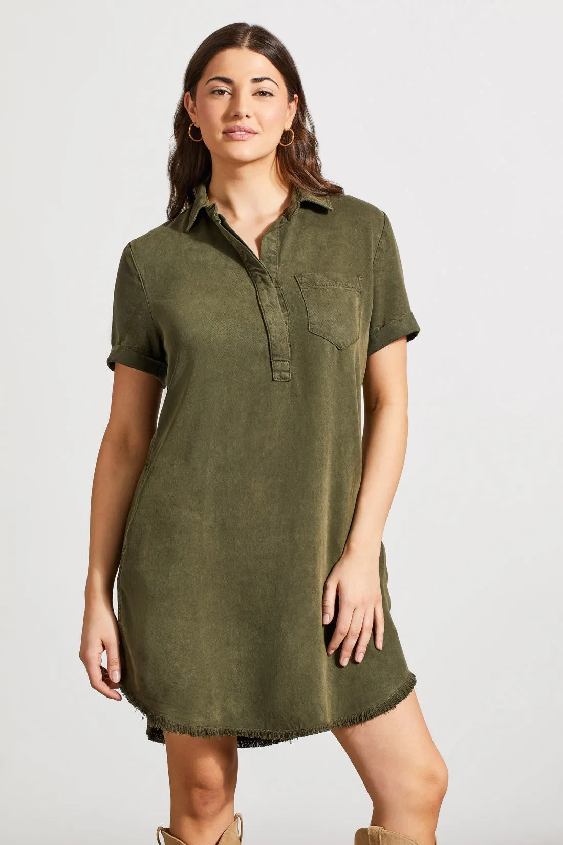 POCKETED SOFT TOUCH SHIRT DRESS -Olive