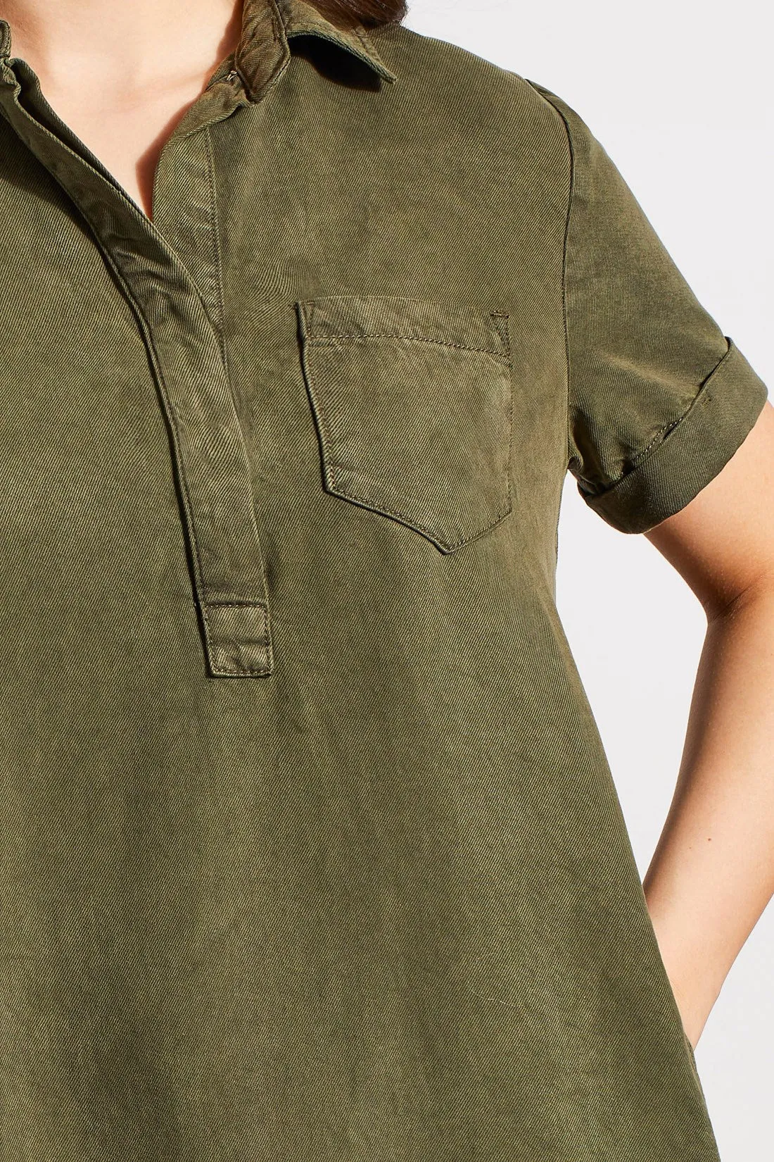 POCKETED SOFT TOUCH SHIRT DRESS -Olive