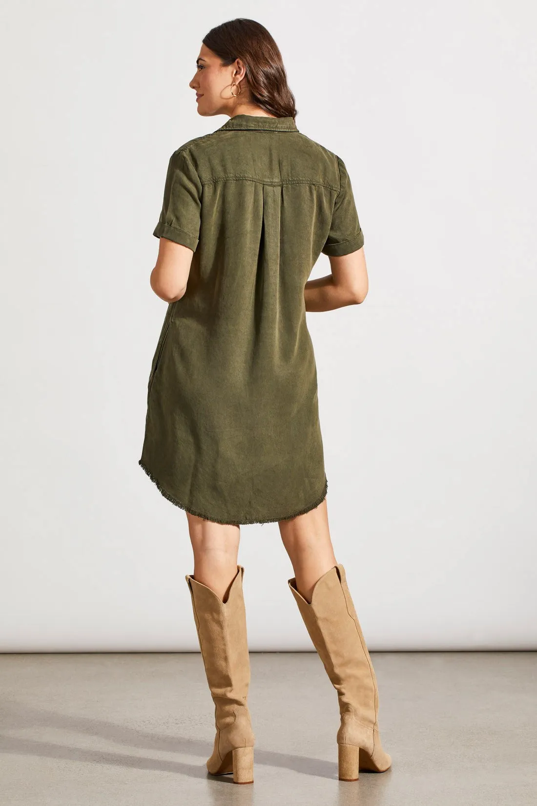 POCKETED SOFT TOUCH SHIRT DRESS -Olive