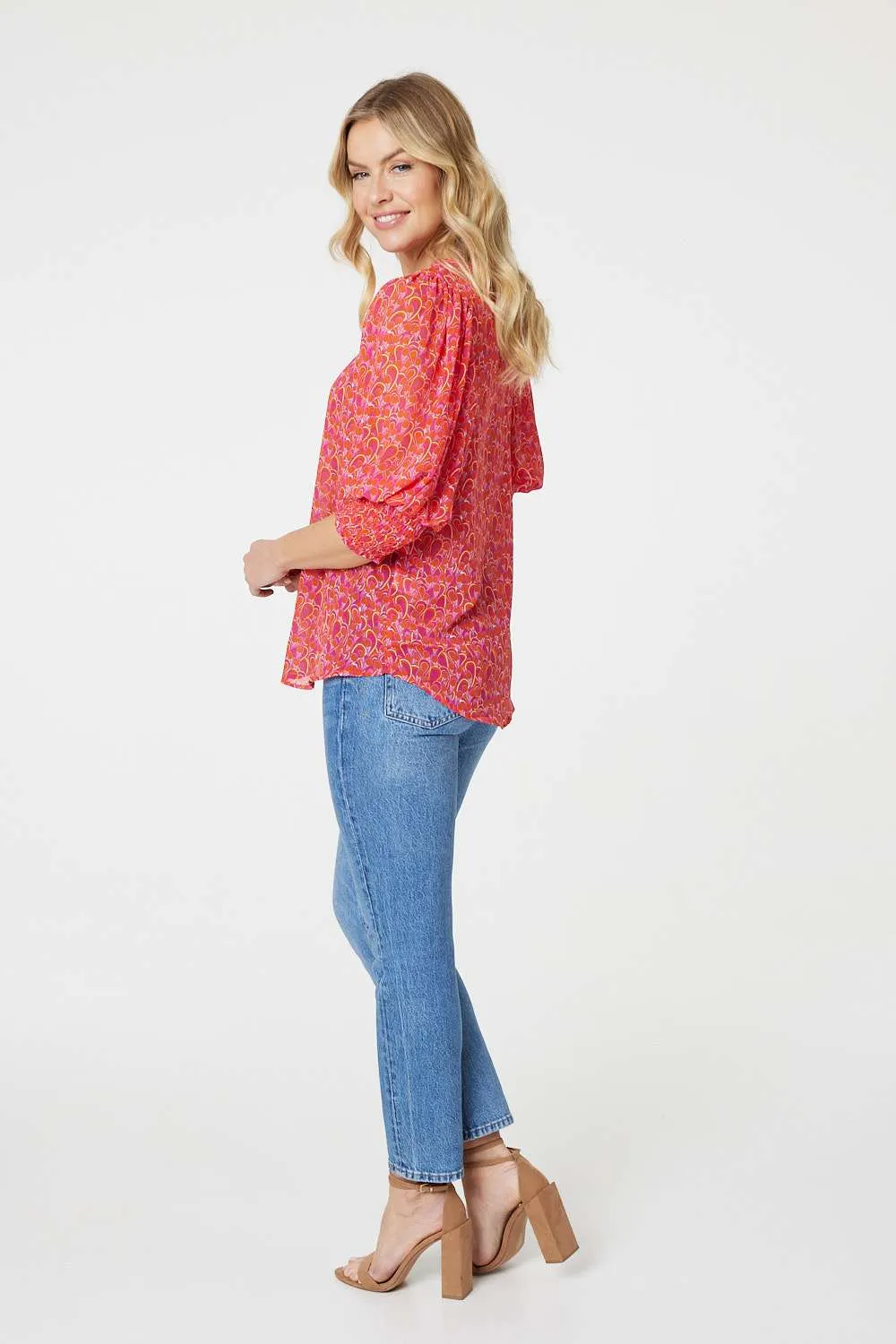 Printed 3/4 Puff Sleeve Blouse