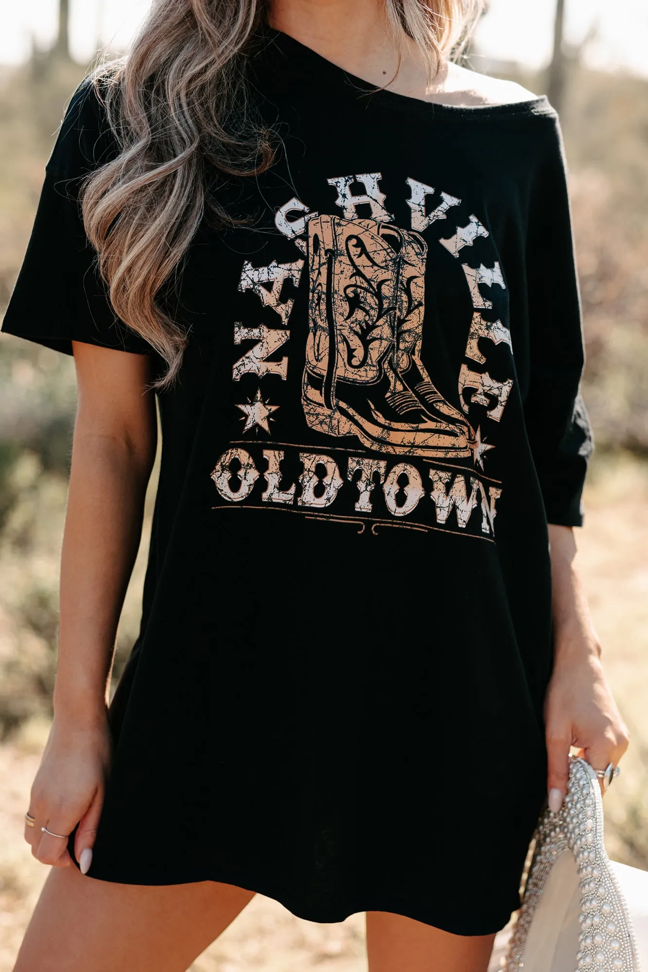 "Nashville Oldtown" Oversized Graphic T-Shirt Dress (Black) - Print On Demand