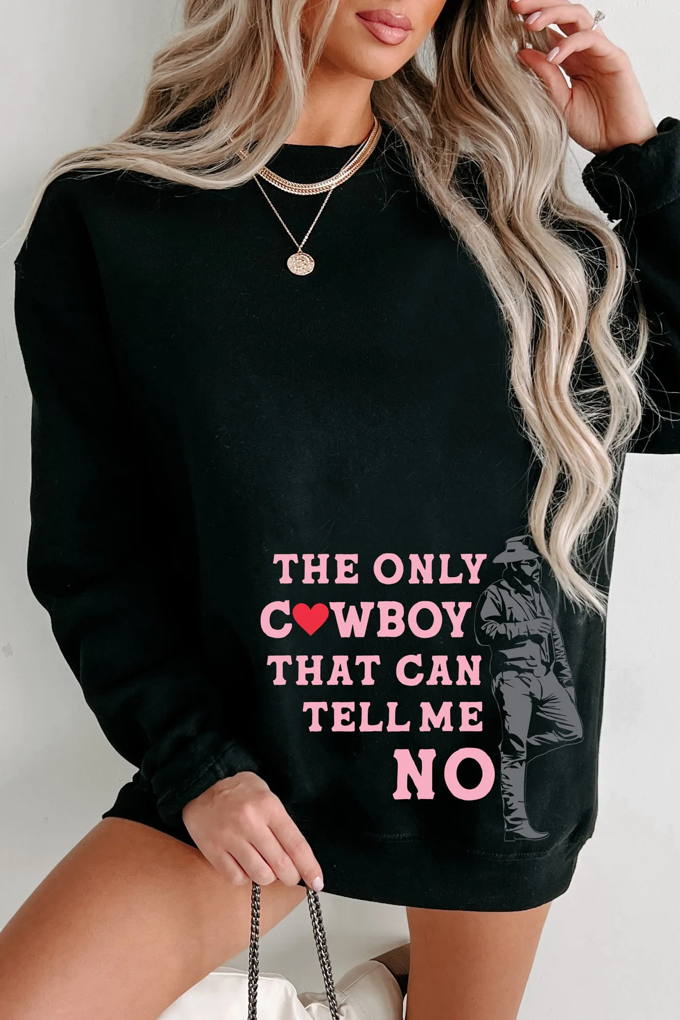 "Only Cowboy That Can Tell Me No" Graphic Crewneck (Black) - Print On Demand