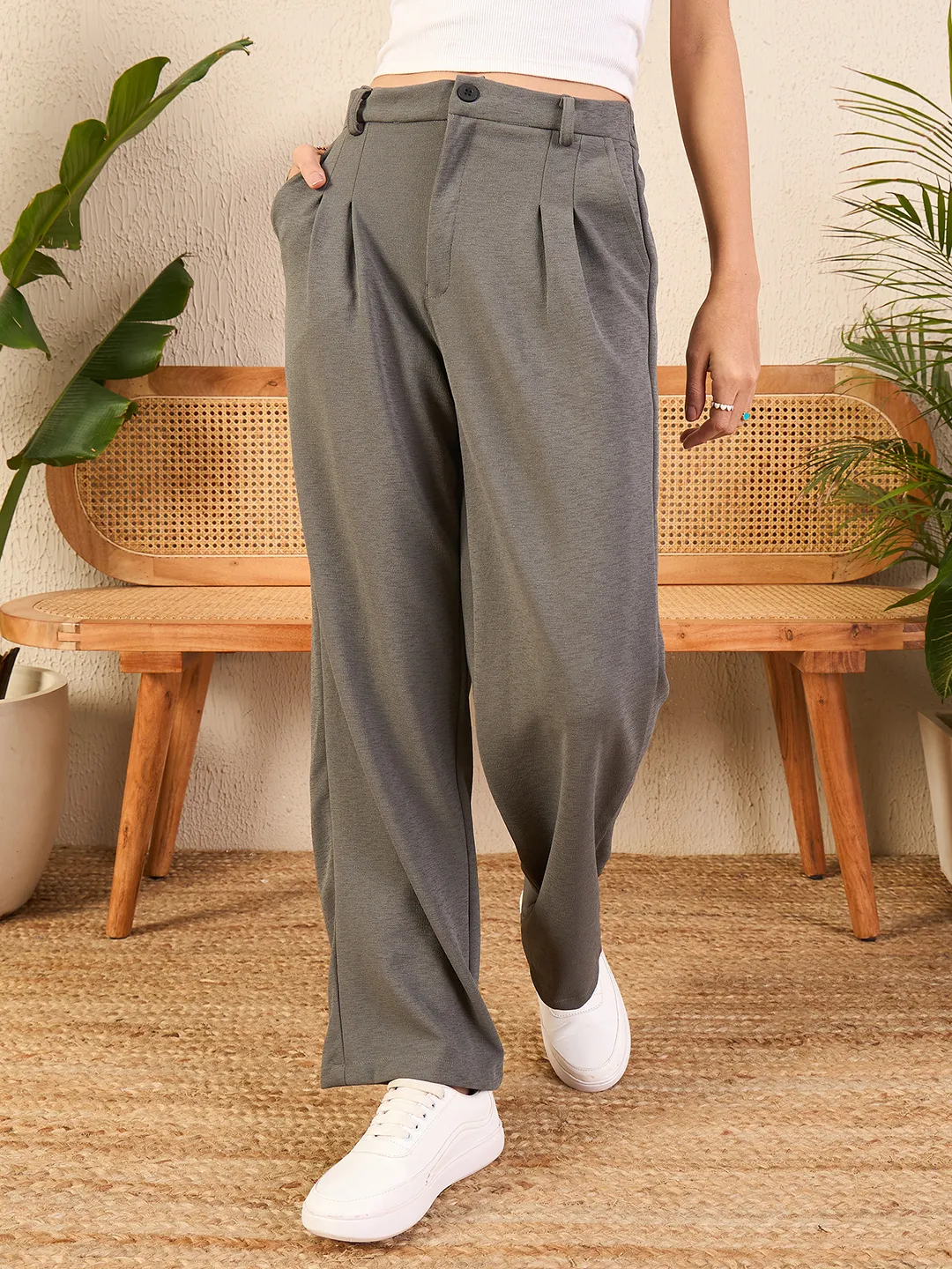 Relaxed Korean Front Pleated Pants