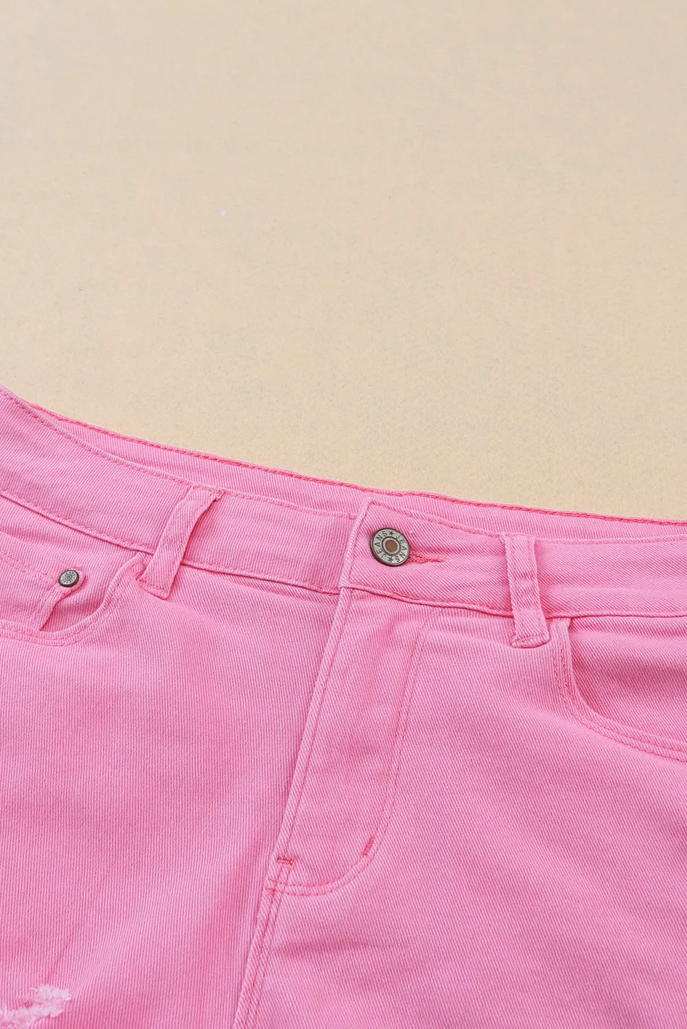 Rose Solid Color Distressed Denim Shorts