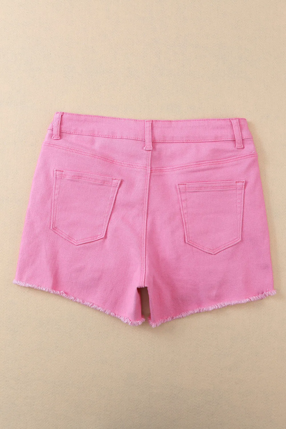 Rose Solid Color Distressed Denim Shorts