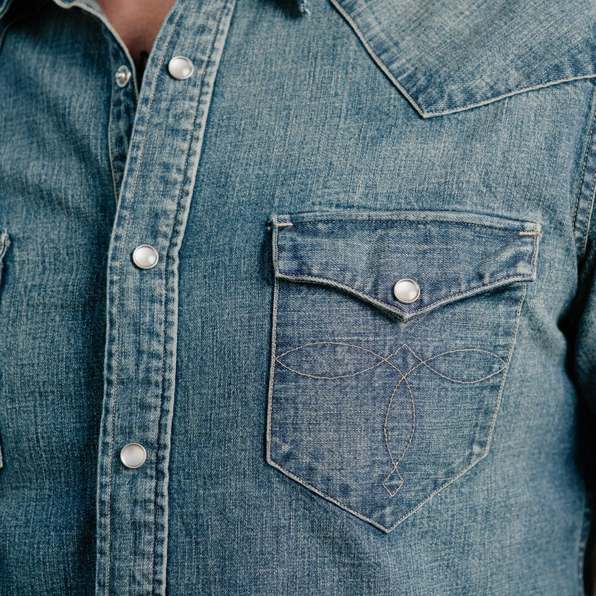 RRL Washed Denim Western Shirt Dark Wash