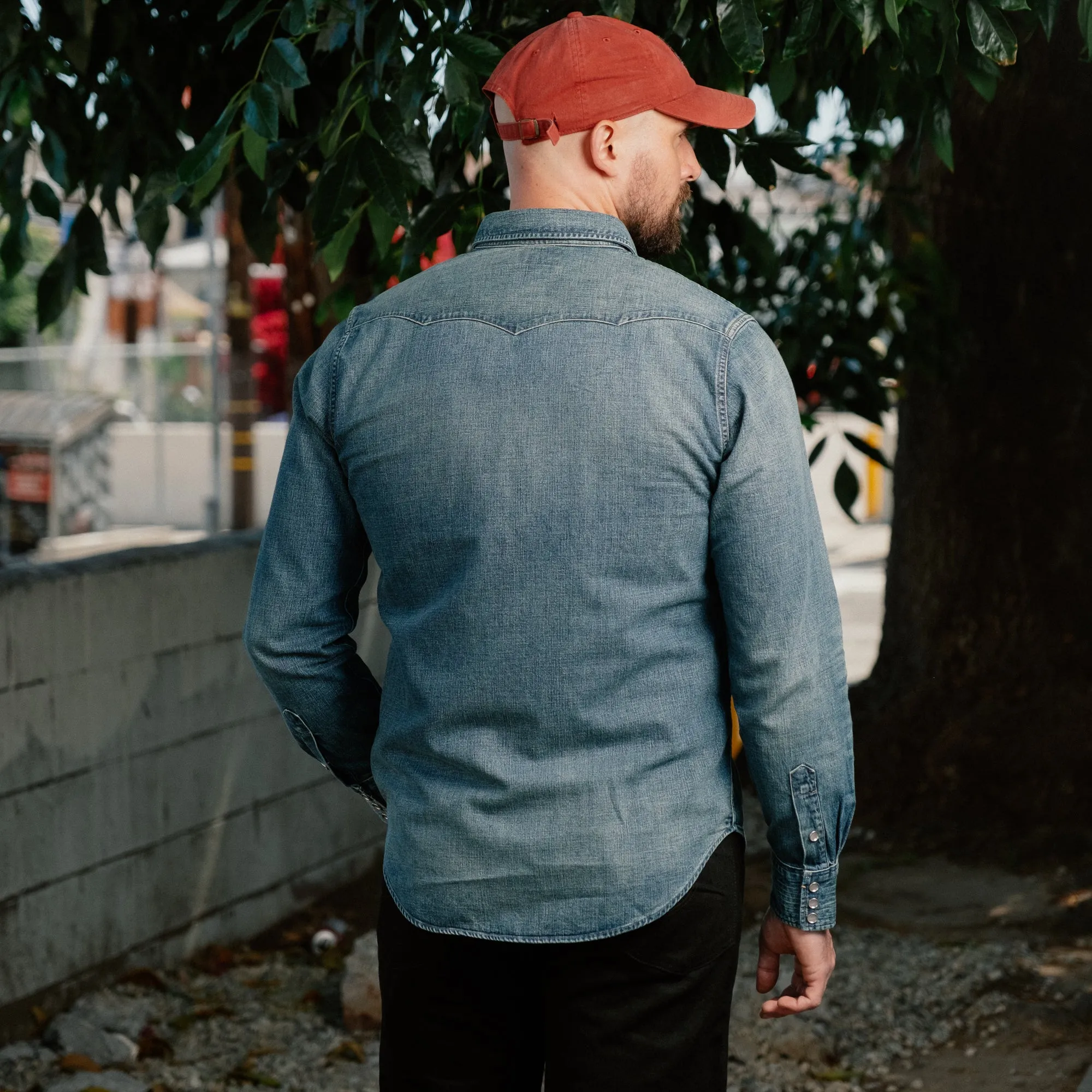 RRL Washed Denim Western Shirt Dark Wash