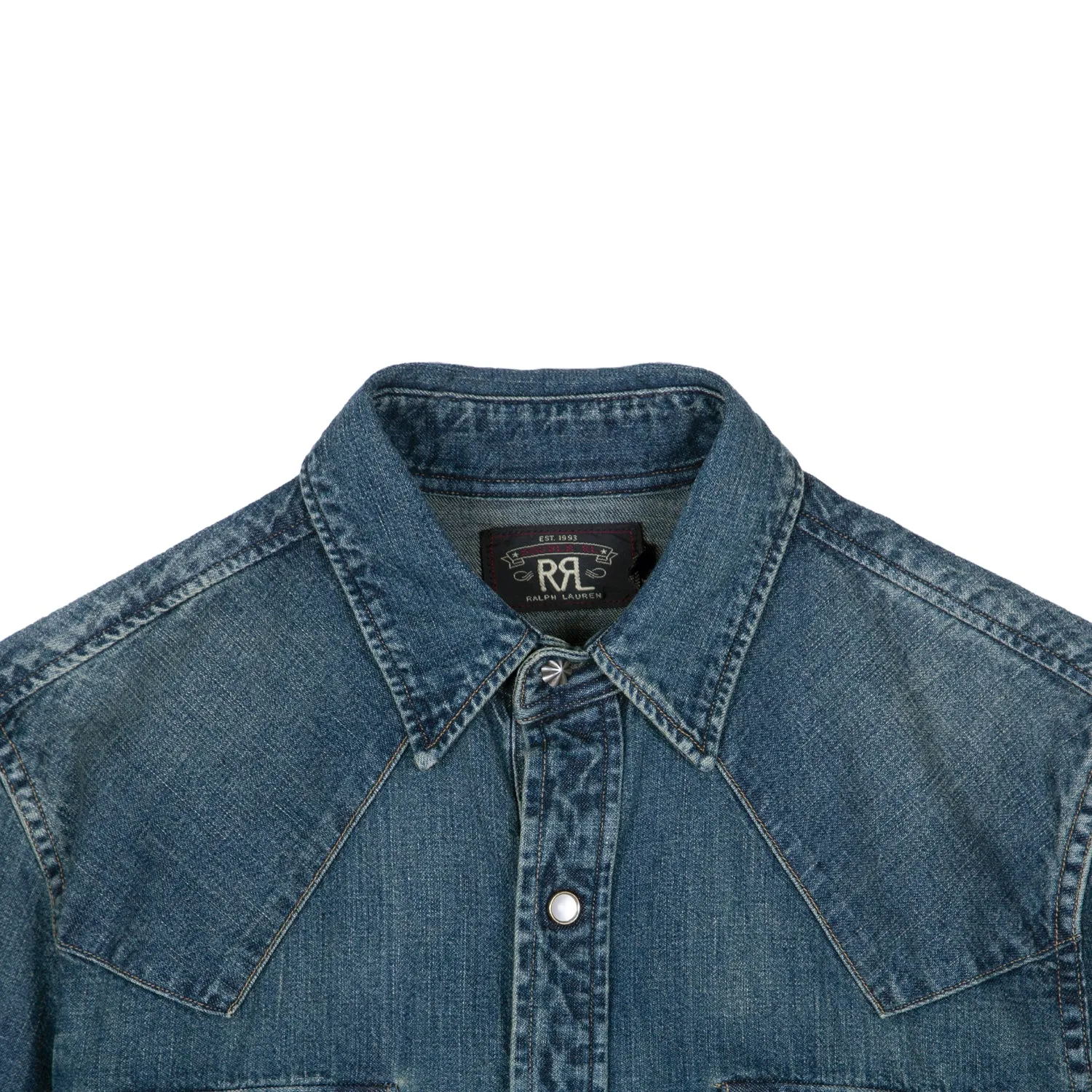 RRL Washed Denim Western Shirt Dark Wash