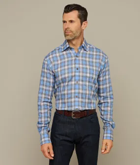 San Antonio :: Tencel Cornflower Blue And Khaki Check