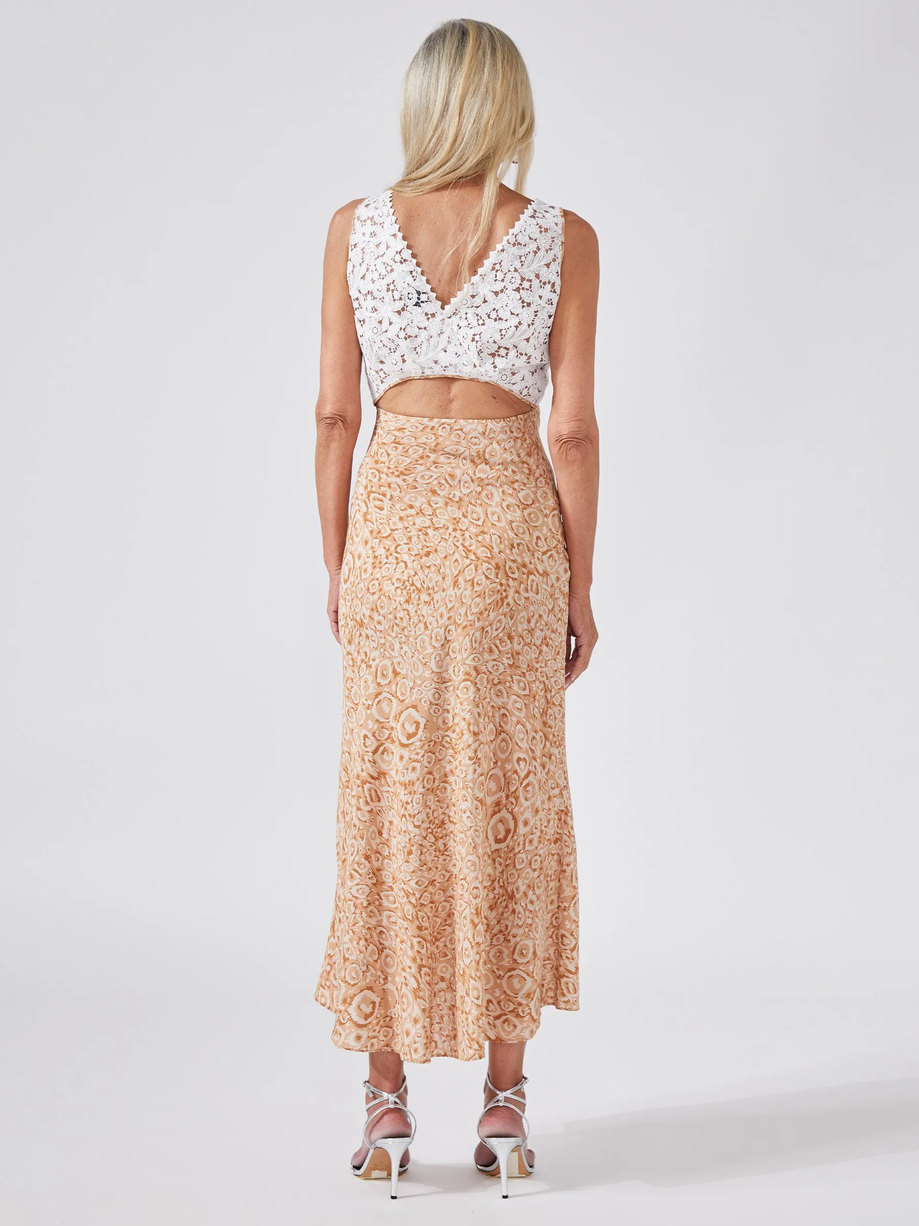 Sand Leopard V-Neck Silk Maxi Slip Dress