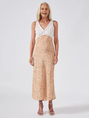 Sand Leopard V-Neck Silk Maxi Slip Dress