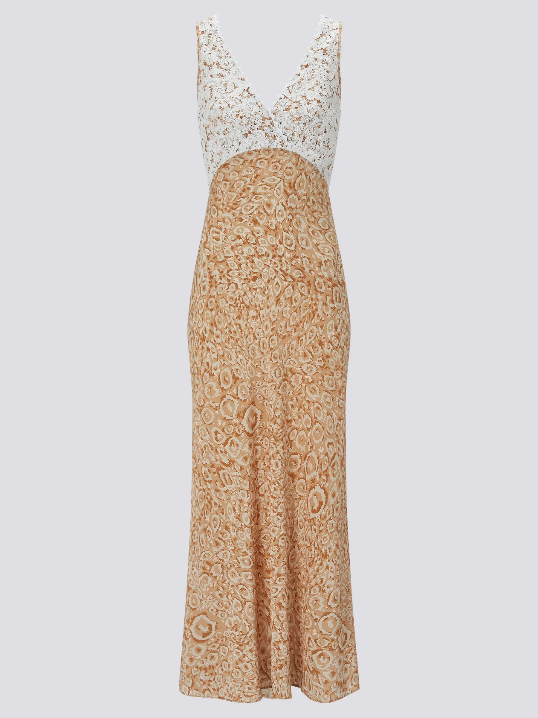 Sand Leopard V-Neck Silk Maxi Slip Dress