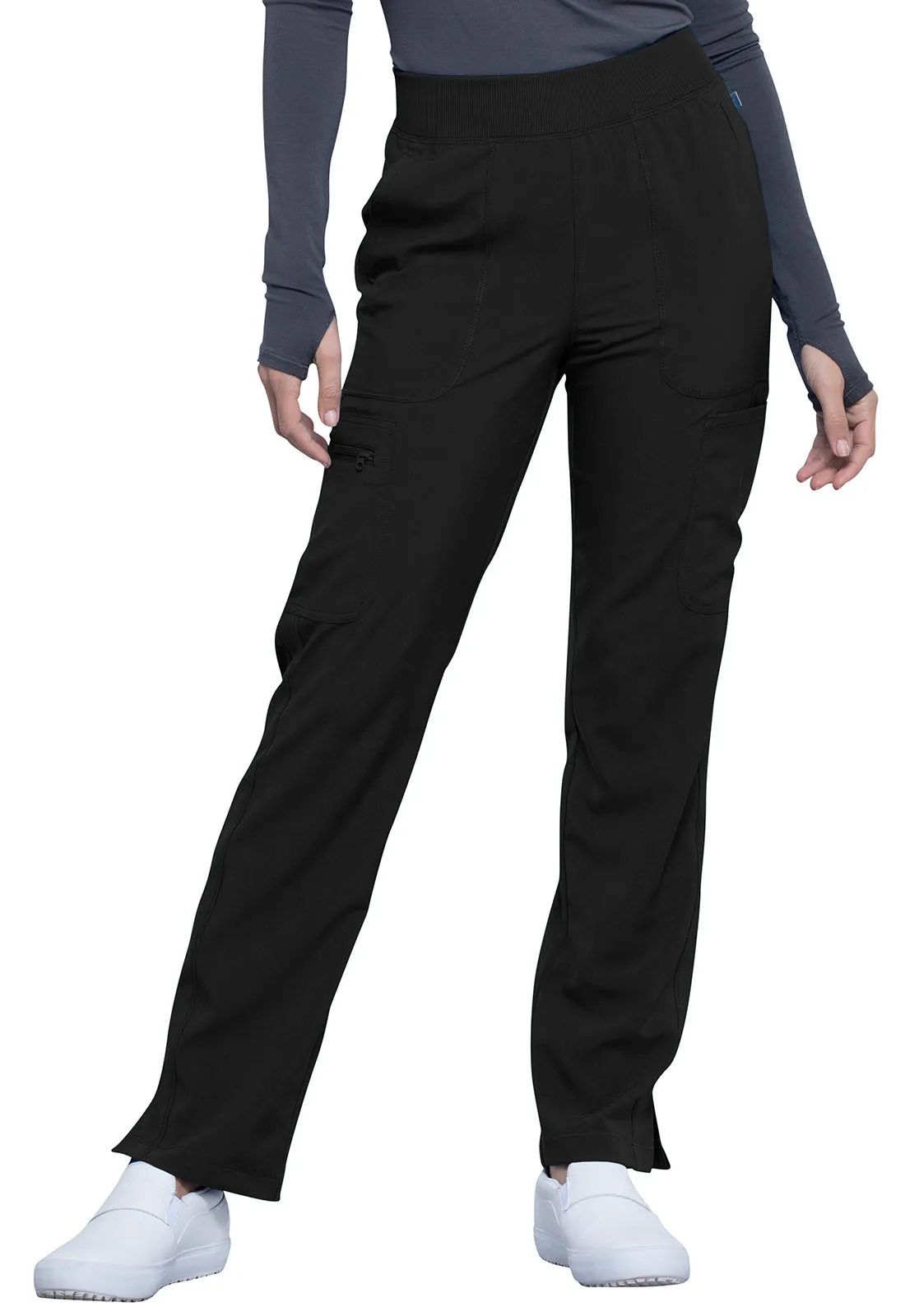 Scrub Pants - Cherokee Infinity Women's Mid Rise Tapered Leg Pull-on Pants - Black, CK065A