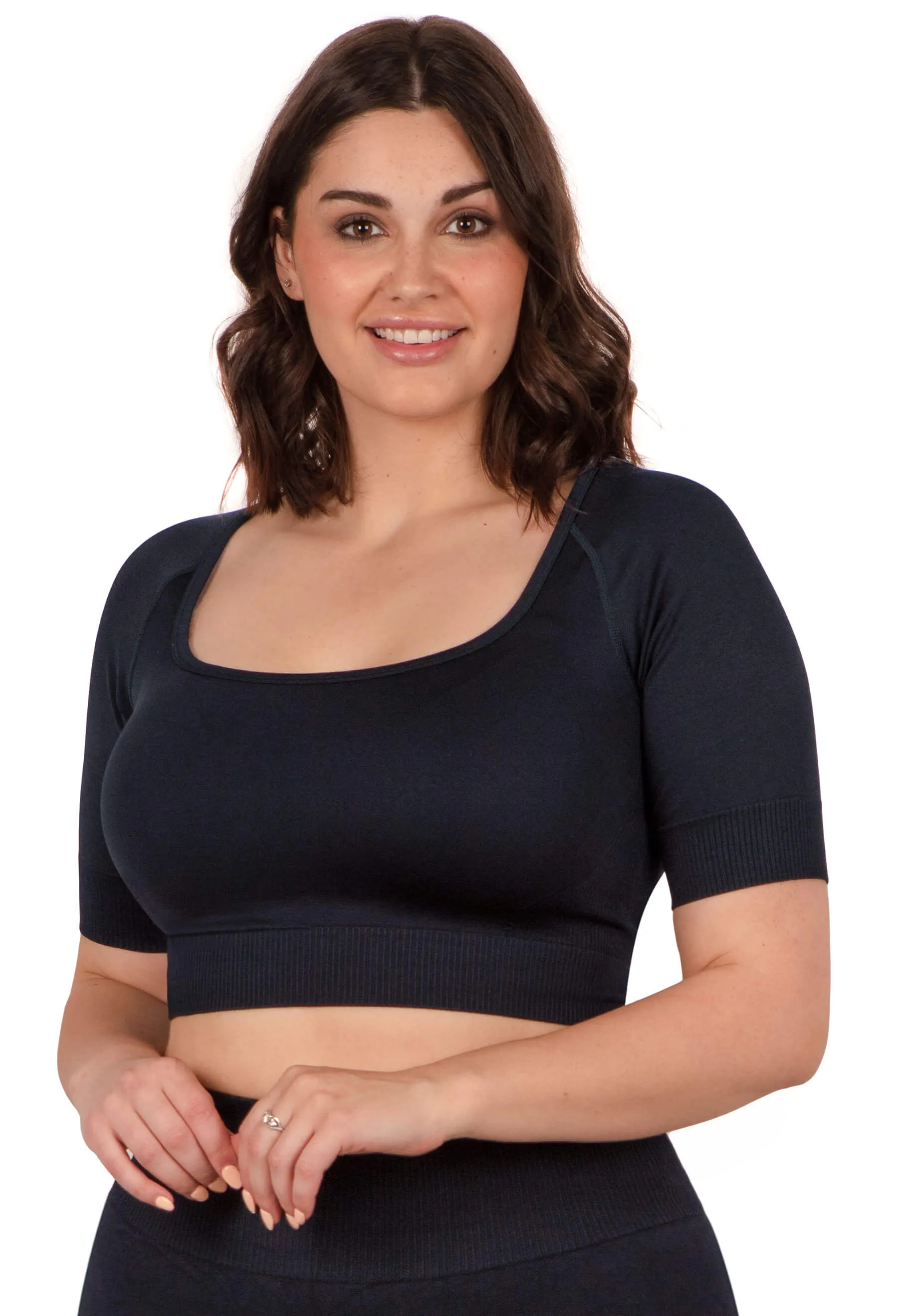 Seamless Square Neck Short Sleeve Crop Top - 2 Pack