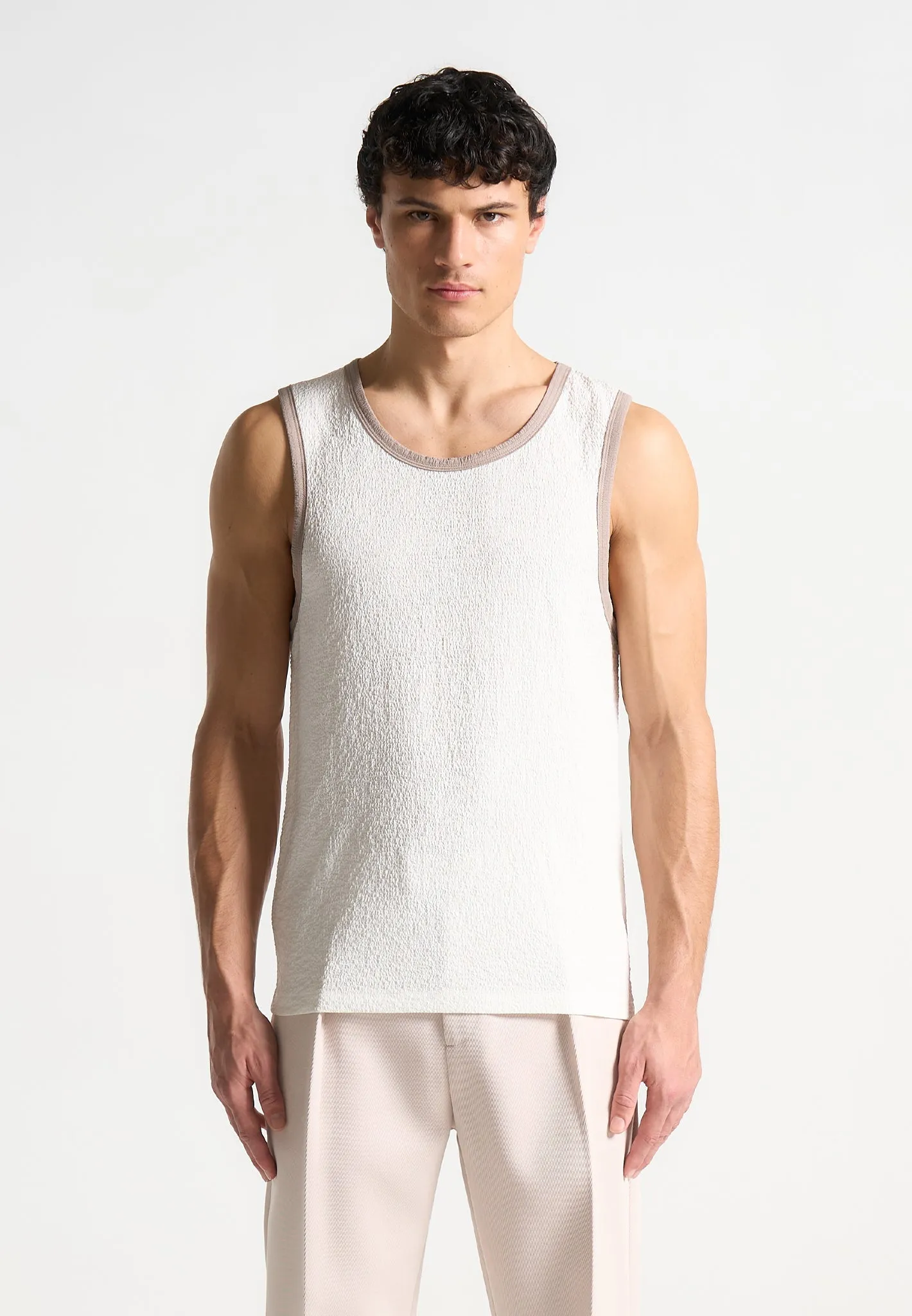 Seersucker Vest - White/Beige