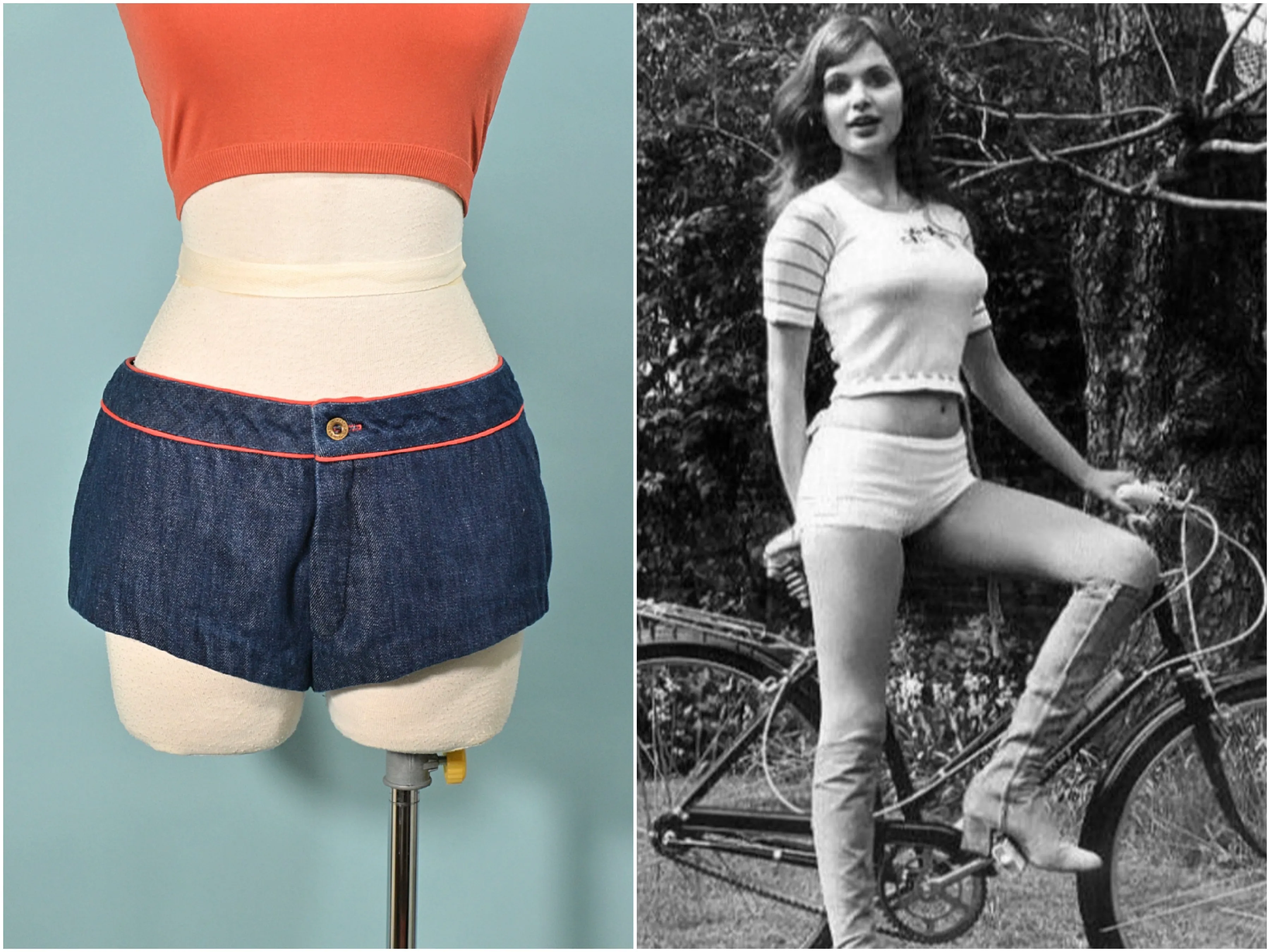 SOLD Vintage 70s Denim Hip Hugger Short Shorts, Hot Pants w/Panties, JC Penny M