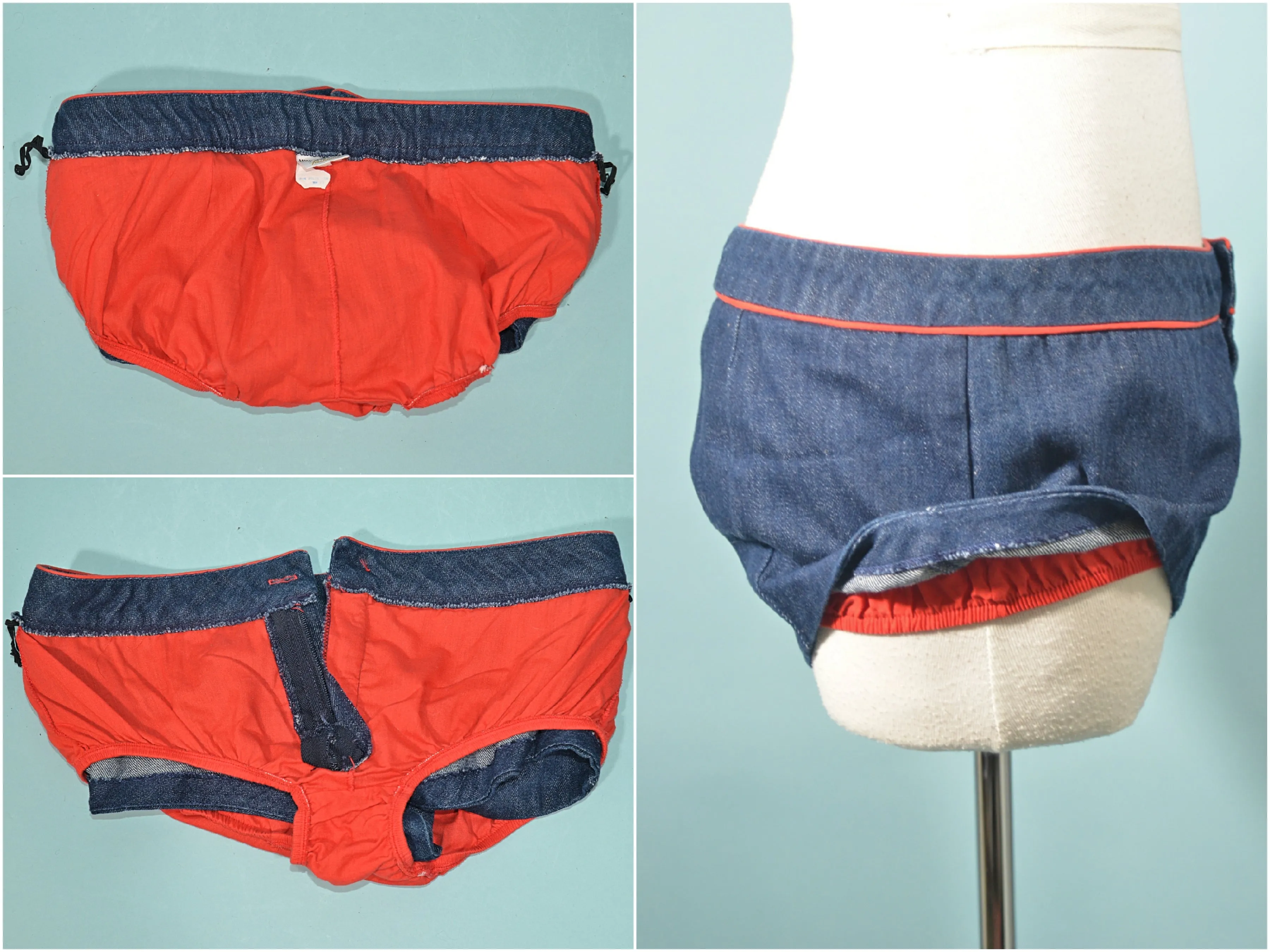 SOLD Vintage 70s Denim Hip Hugger Short Shorts, Hot Pants w/Panties, JC Penny M