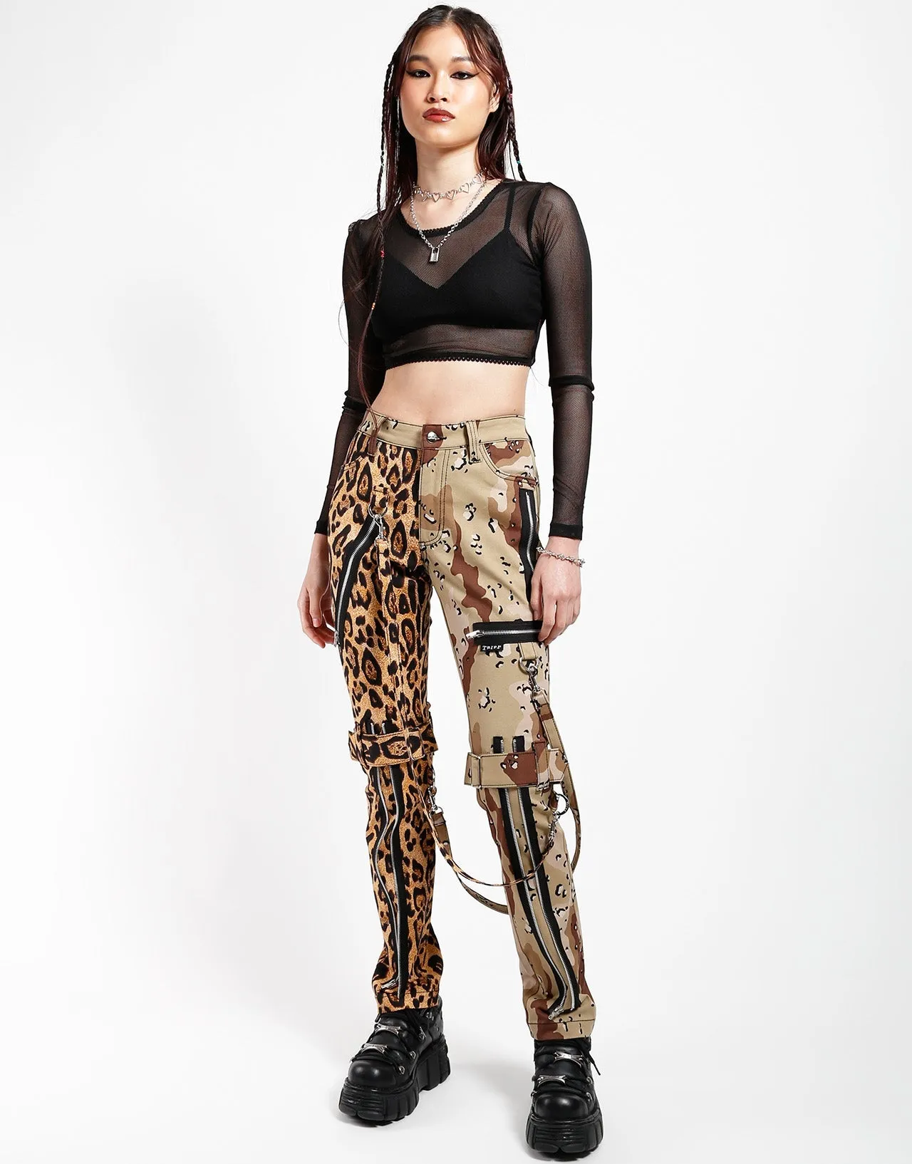 SPLIT LEG BONDAGE PANT LEOPARD AND SAND CAMO