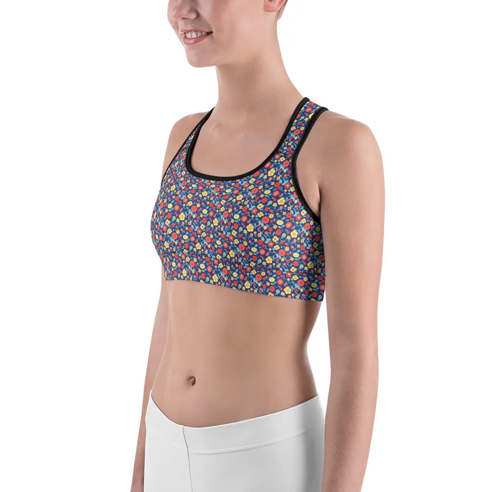 Spring Floral Royal Sports Bra for women, Workout Bra, Athletic Bras