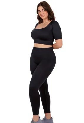 Square Neck Short Sleeve Crop Top and Seamless High Waist Full Length Leggings