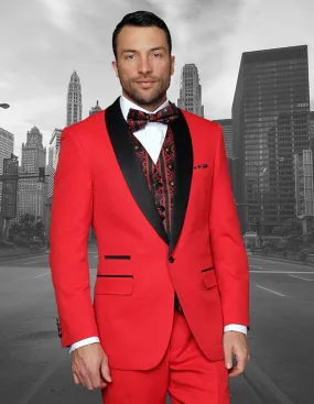 Statement Capri Red Tuxedo Modern Fit