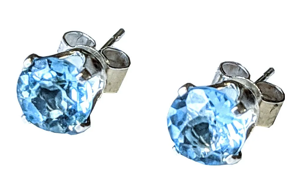 Sterling Silver Swiss Sky blue topaz studs