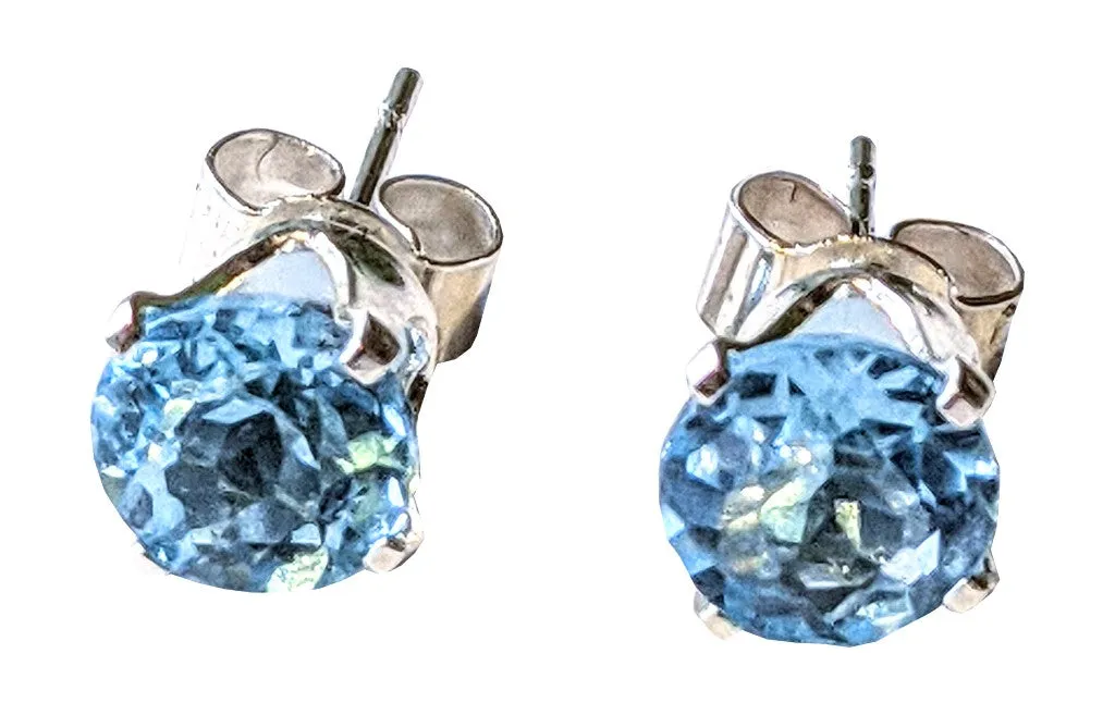 Sterling Silver Swiss Sky blue topaz studs