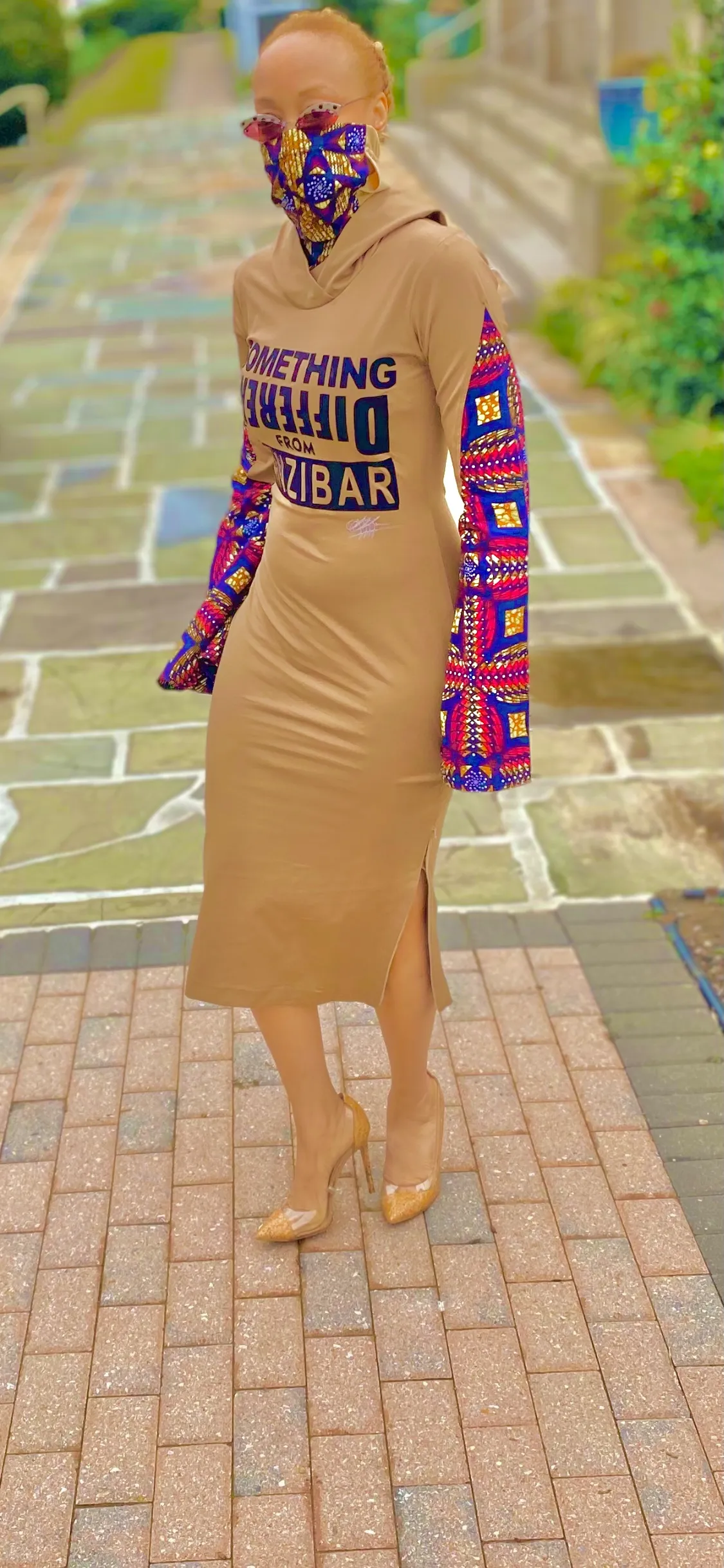 Tan Midi with Exaggerated Sleeves & Attached Mask Detail; Something Diff Frm ZANZIBAR’ -Customisable-