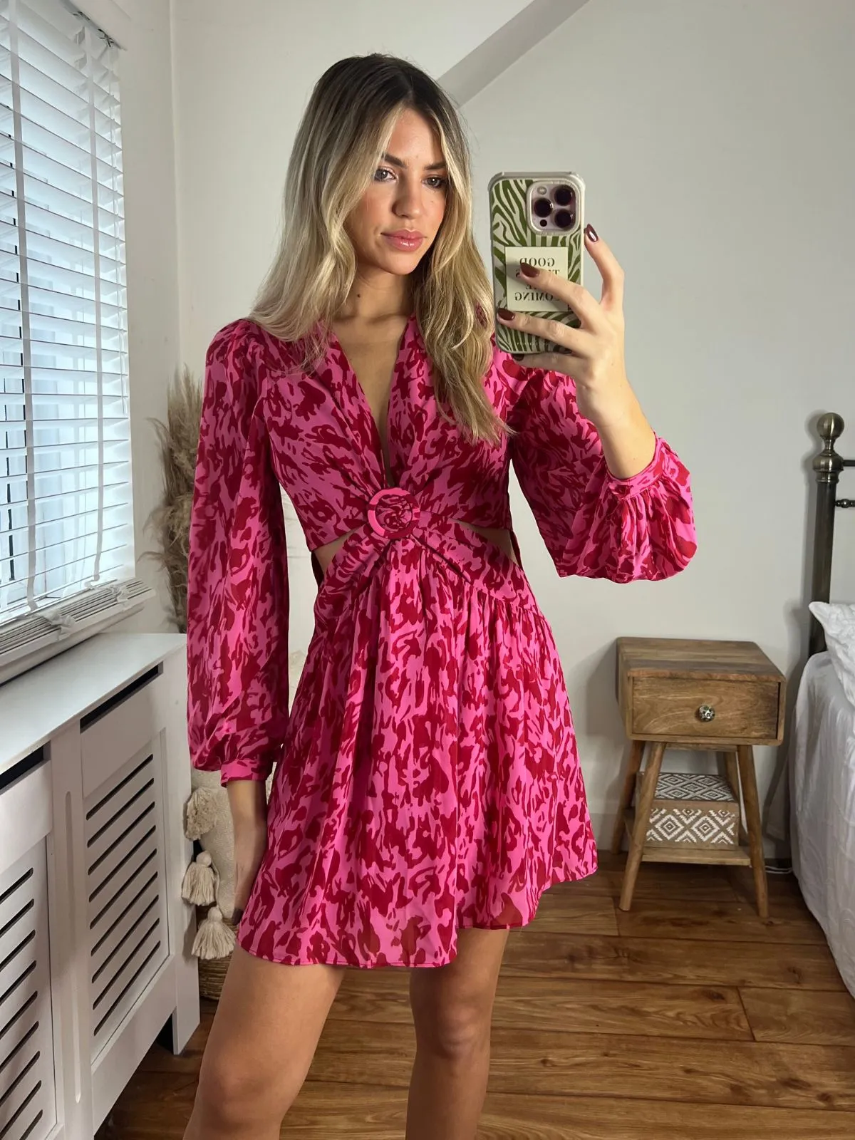 Tasha Cut Out Mini dress / Pink Animal