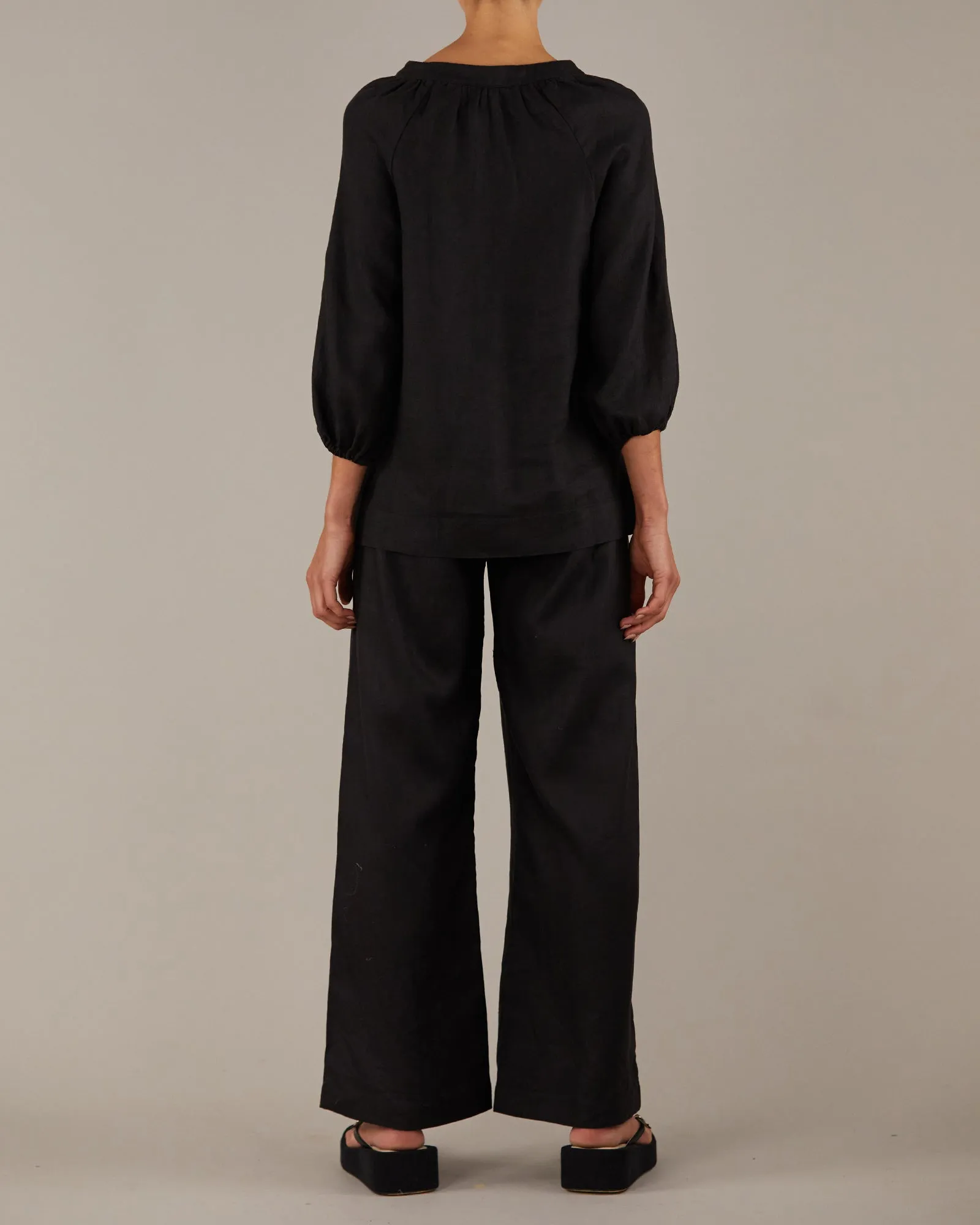 Telopea Linen Blouse - Black