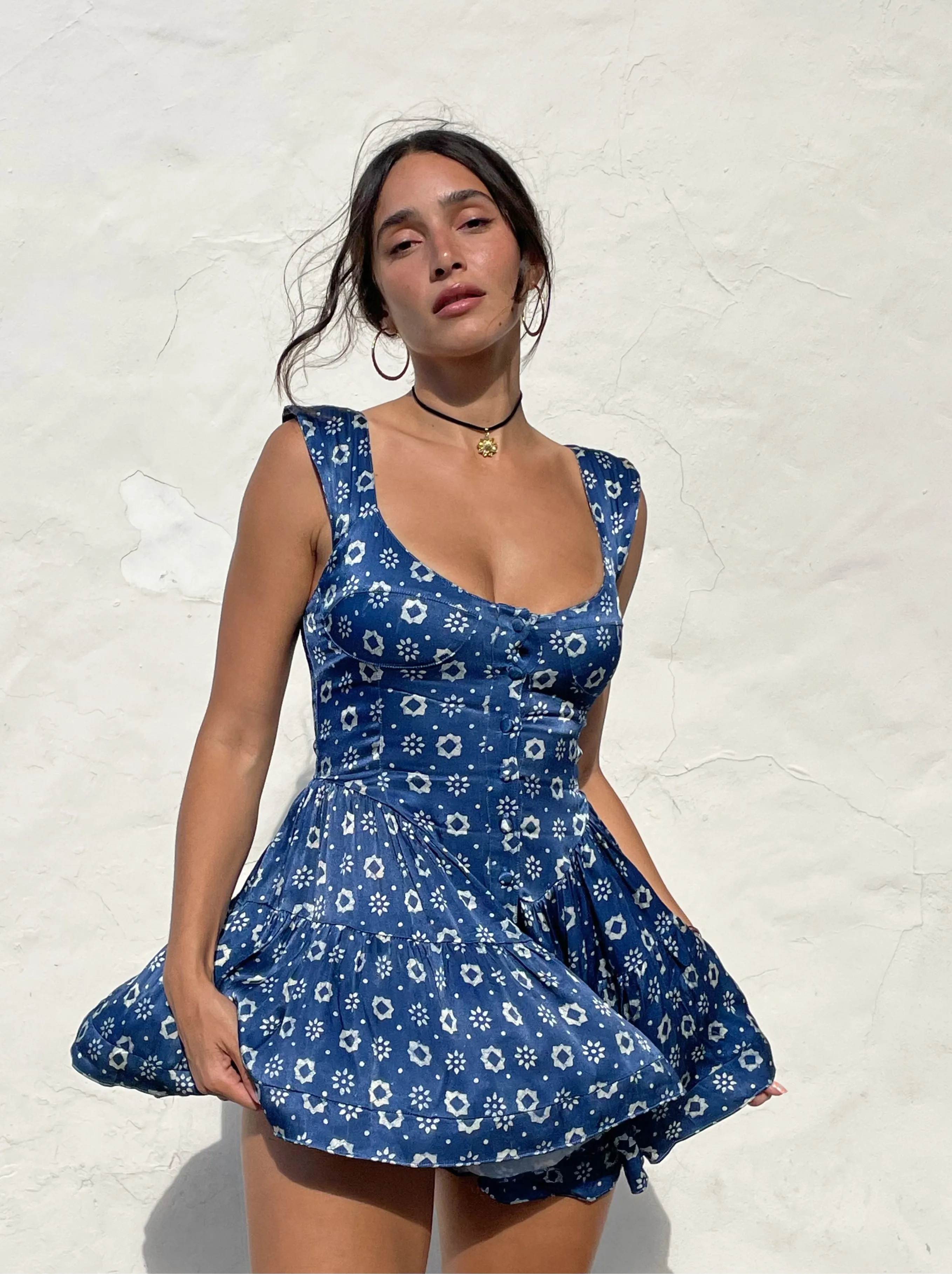 The Elisabeth Romper Dress - Indigo Flower