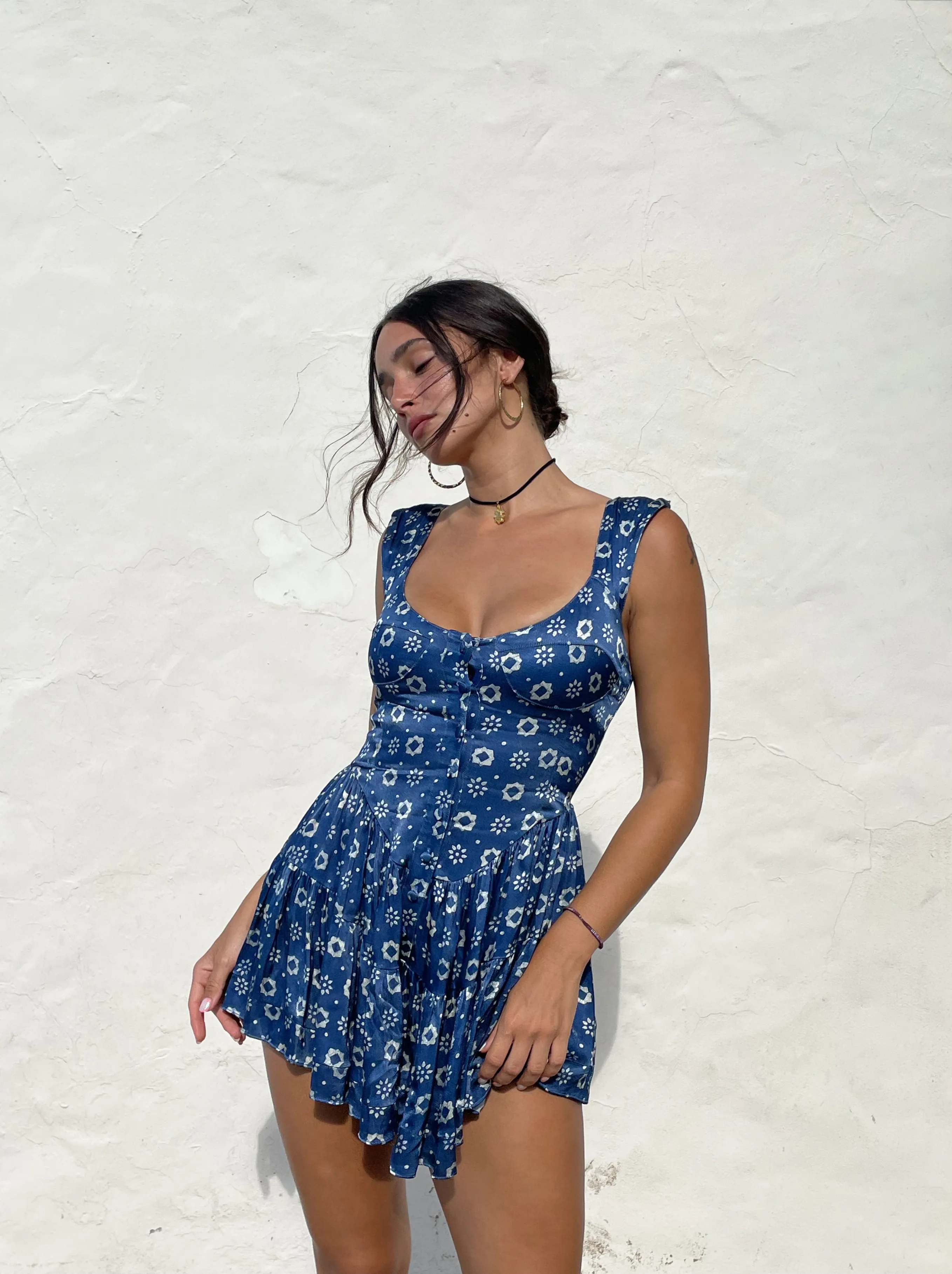 The Elisabeth Romper Dress - Indigo Flower